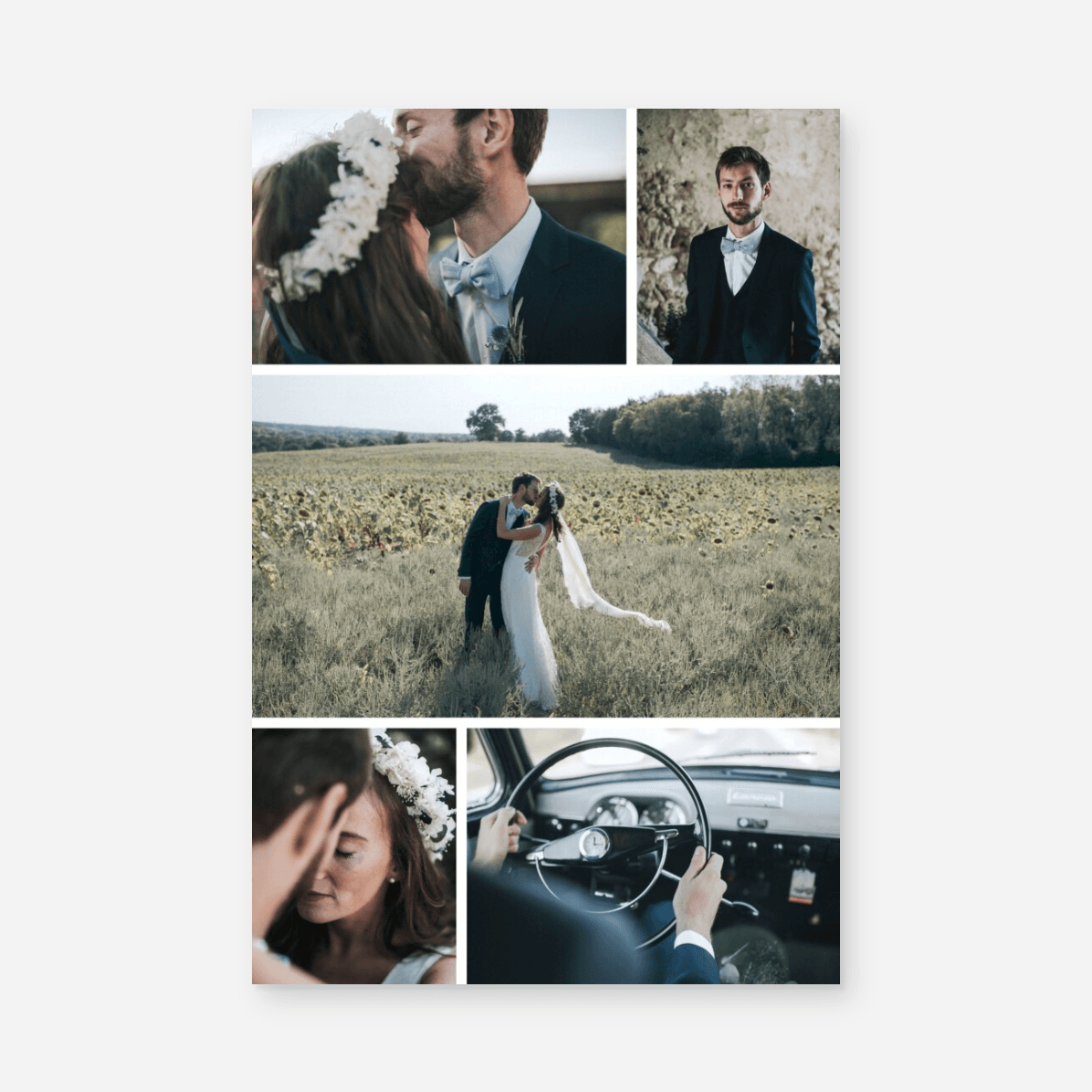Carte de remerciement mariage Retrospective 5 photos blanc