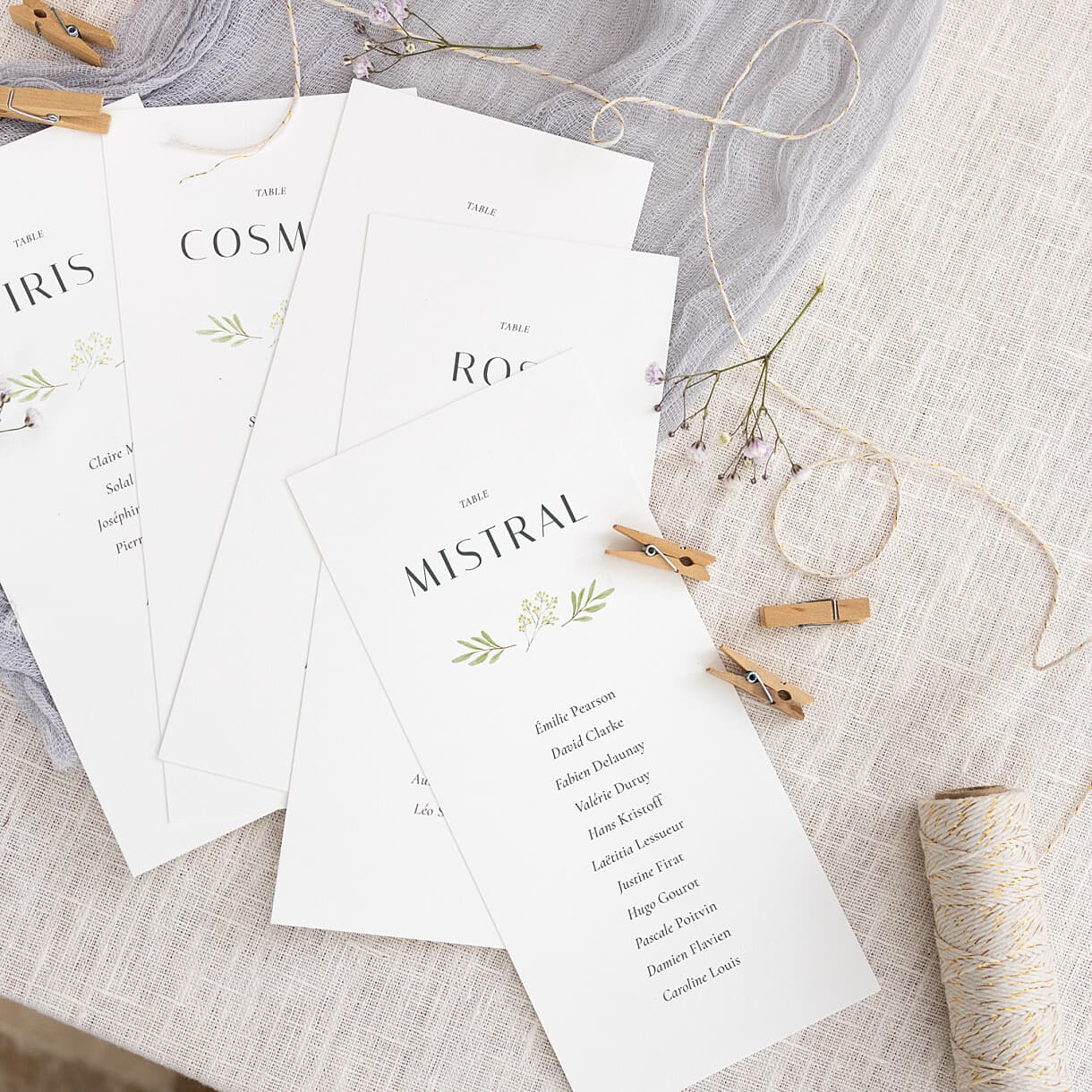 Plan de table mariage aquarelle végétale