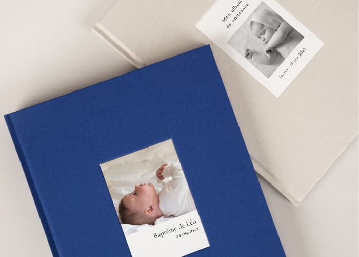 Album photo de baptême couverture tissu avec photo
