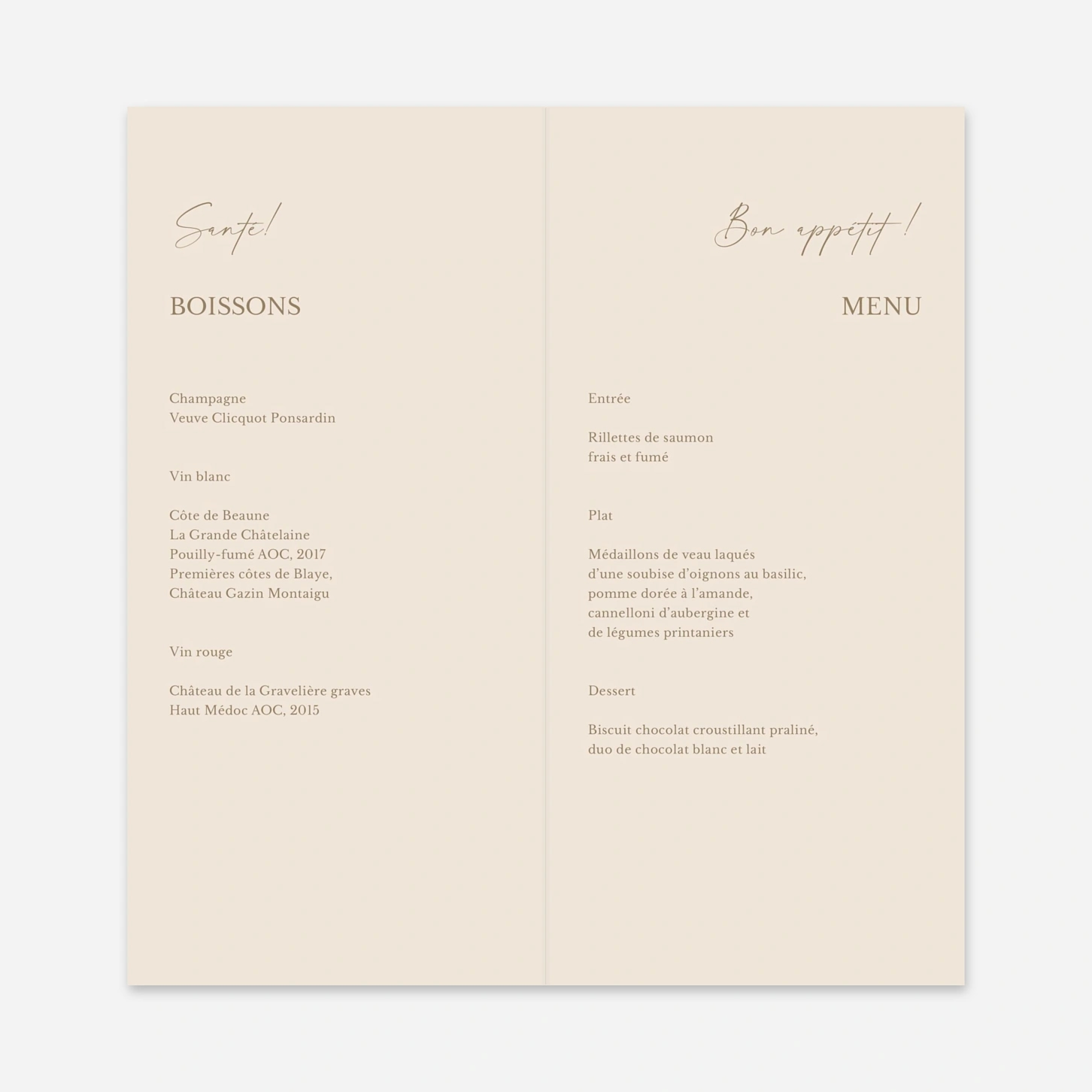Menu mariage Amour en Typo
