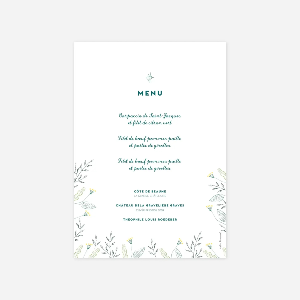 Menu baptême Allégresse