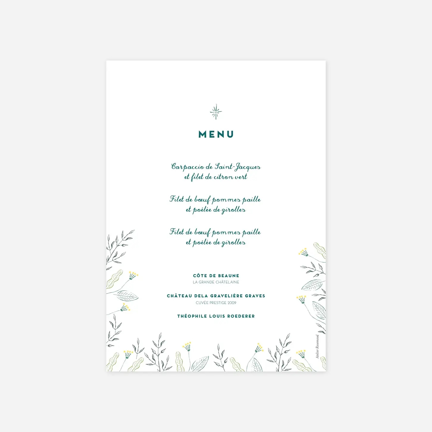 Menu baptême Allégresse