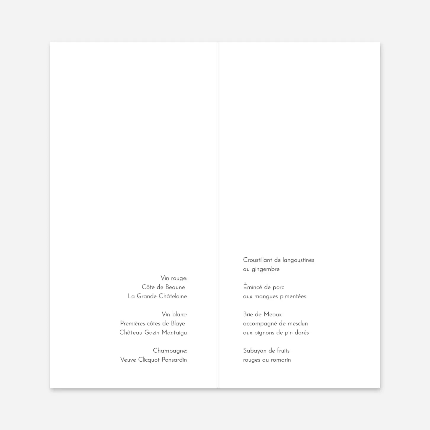 Menu mariage Aquarelle