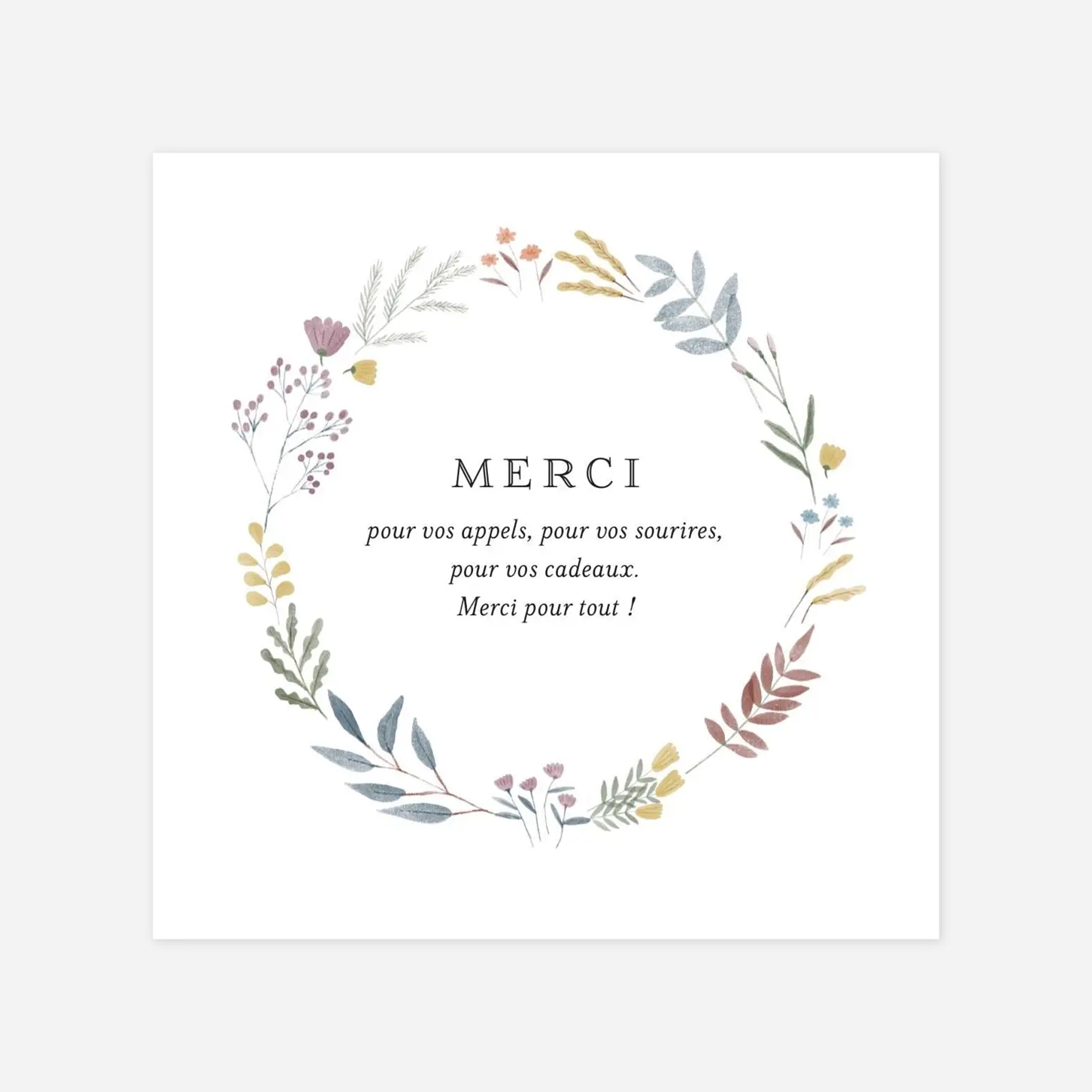 Carte remerciement naissance Aquarelle végétale