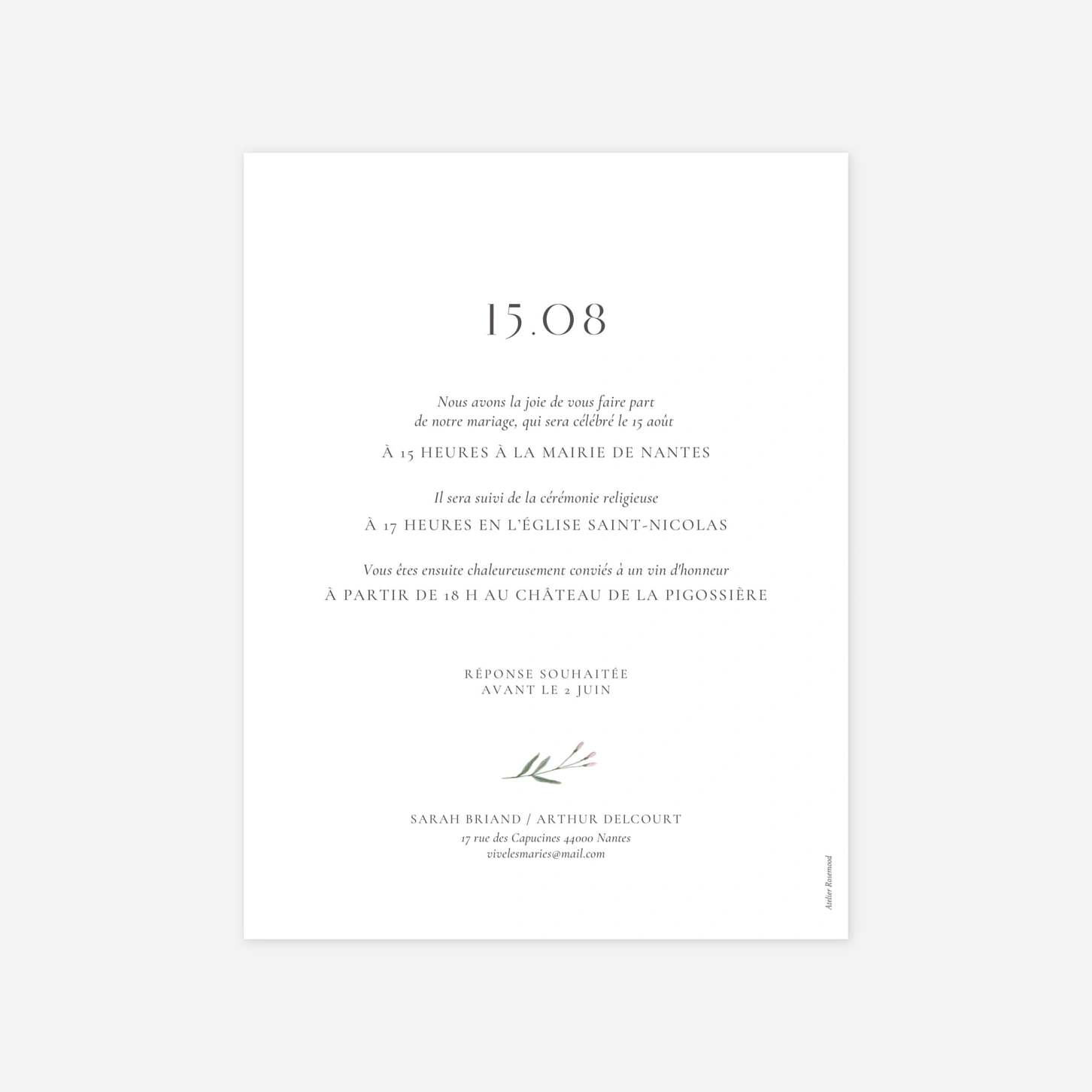 Faire-part mariage Aquarelle végétale