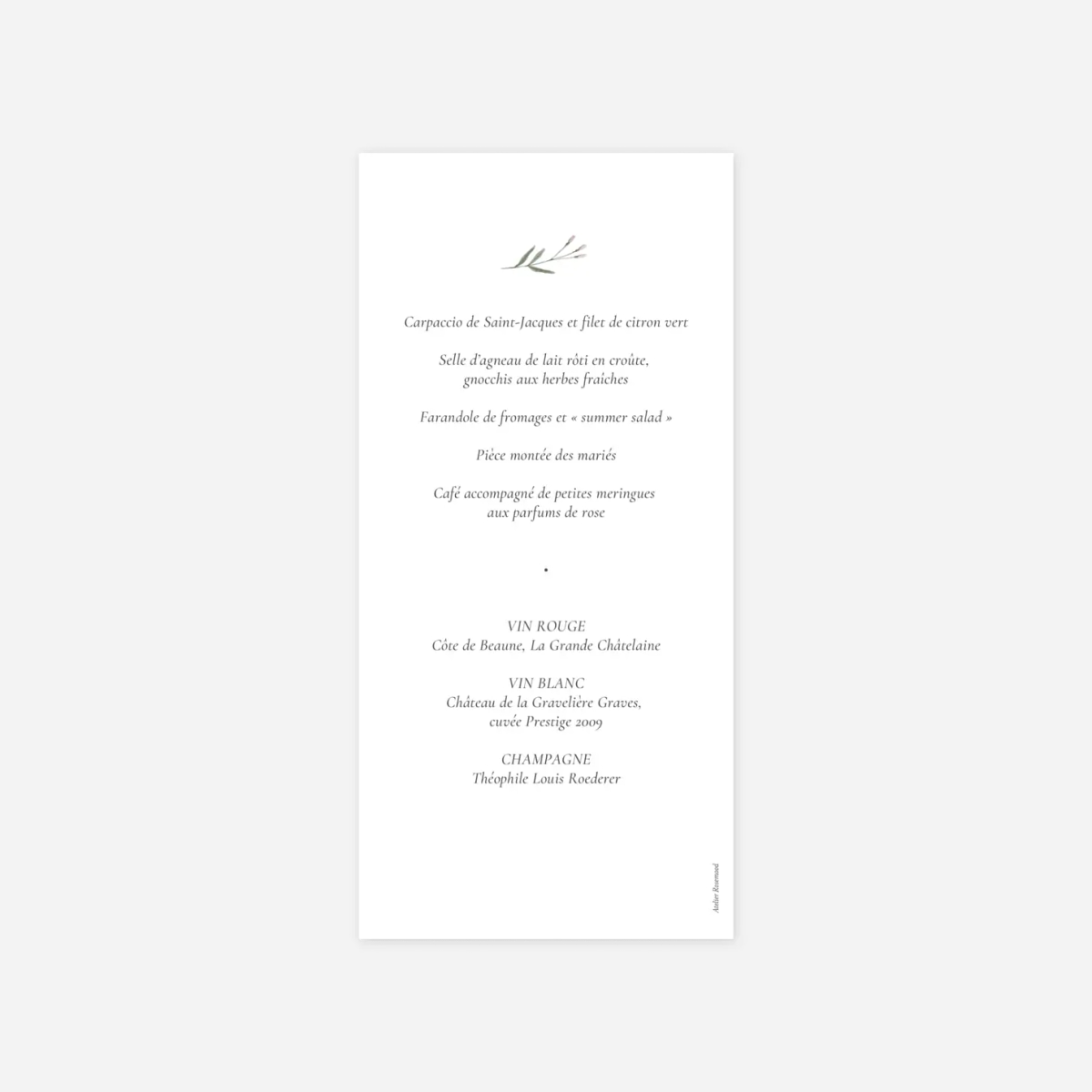Menu mariage Aquarelle végétale