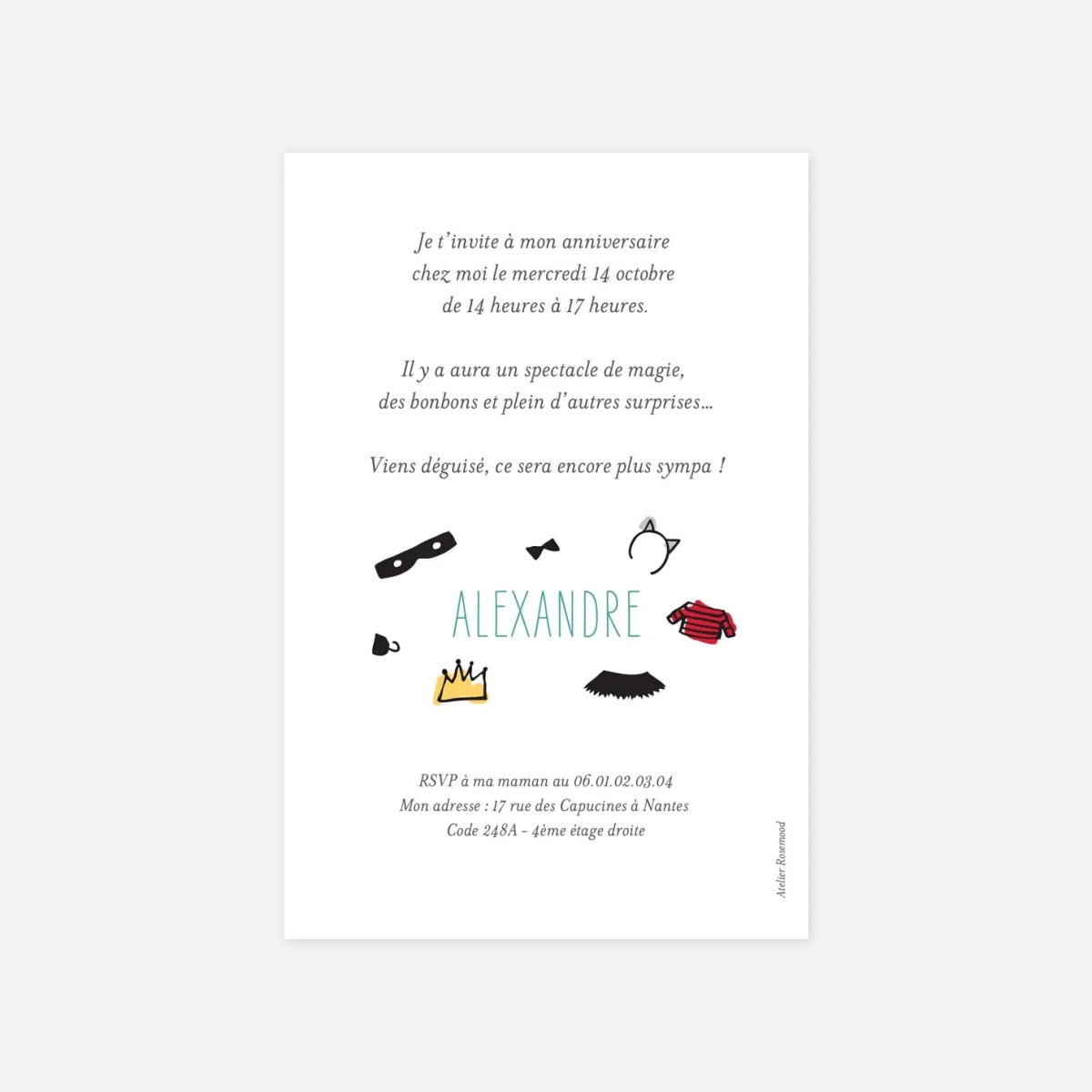 invitation anniversaire enfant Bal masqué