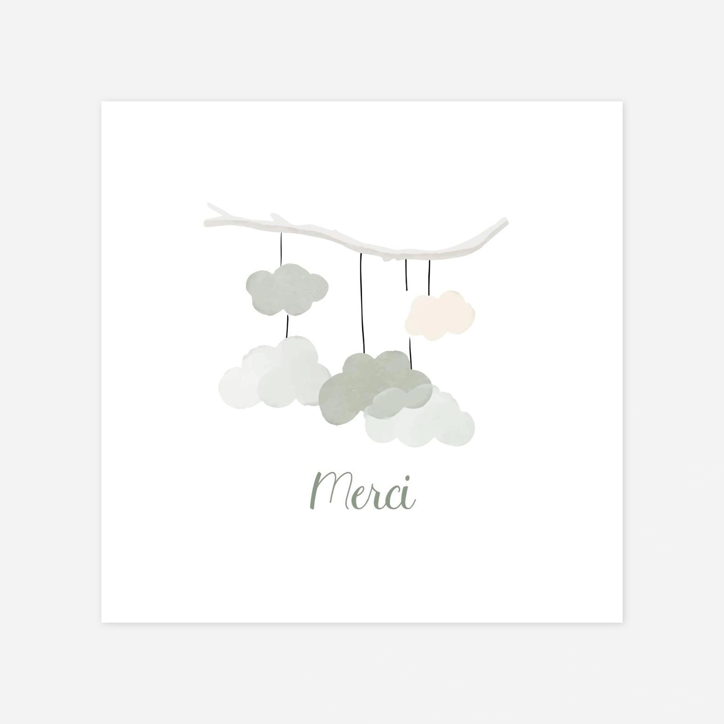 Carte remerciement naissance Berceau fleuri