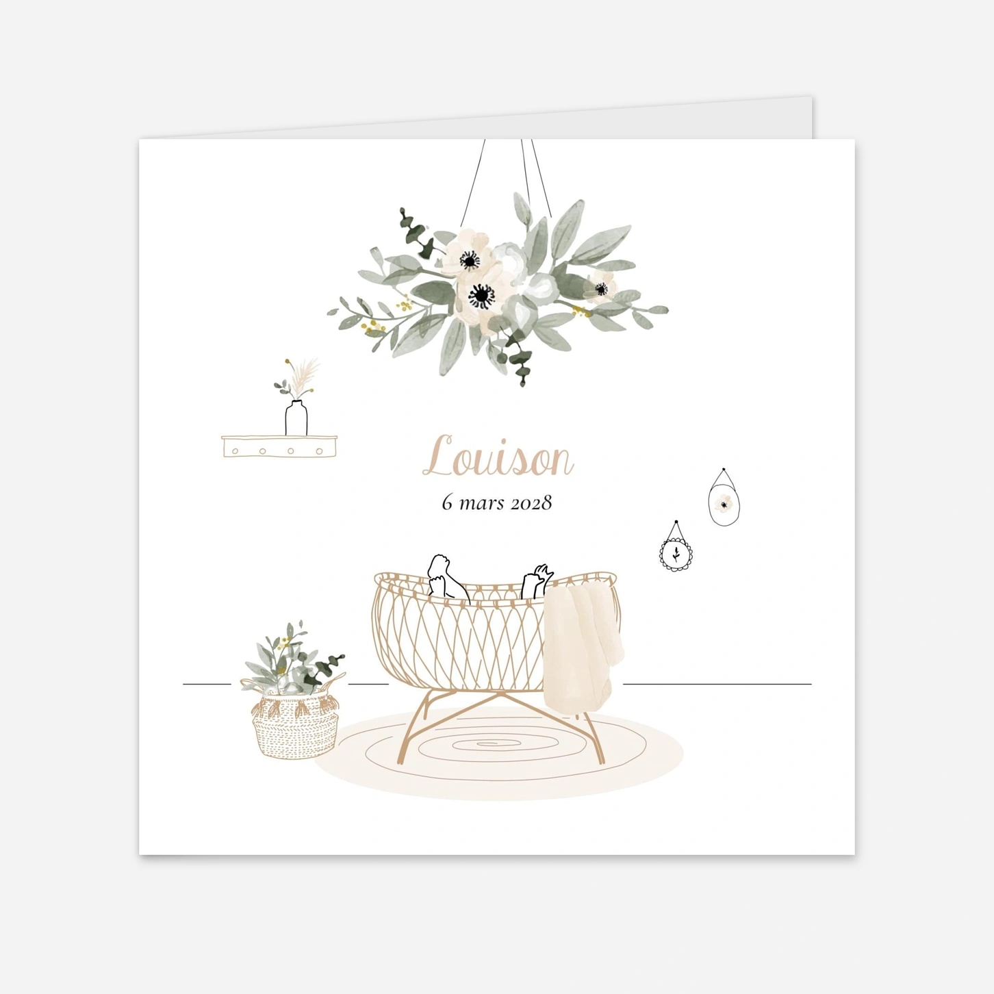 Faire-part naissance Berceau fleuri