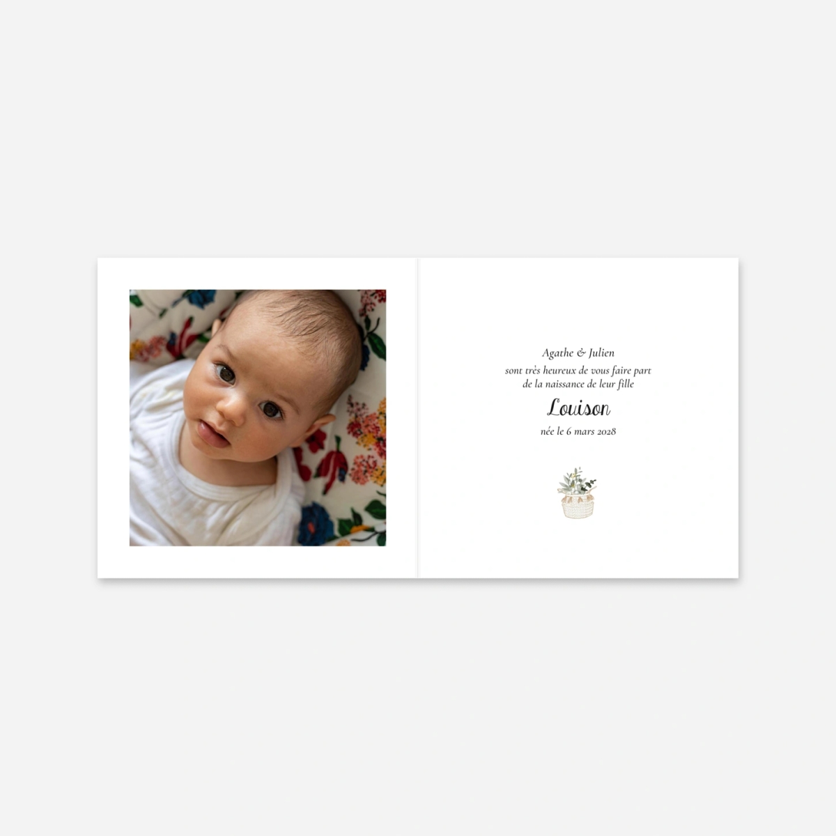 Faire-part naissance Berceau fleuri