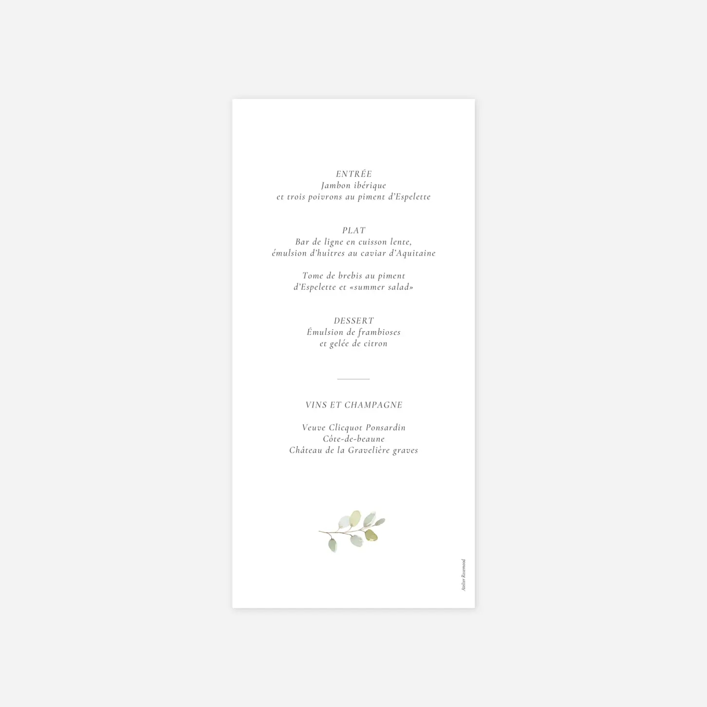 Menu mariage Brins d'eucalyptus