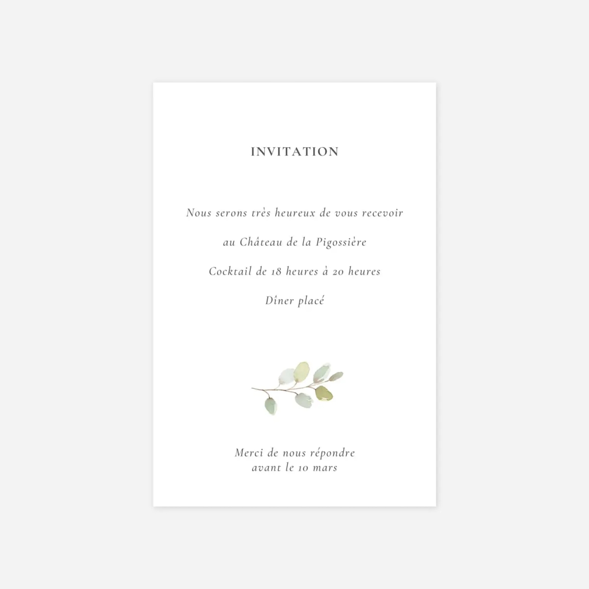Carton d'invitation Brins d'eucalyptus