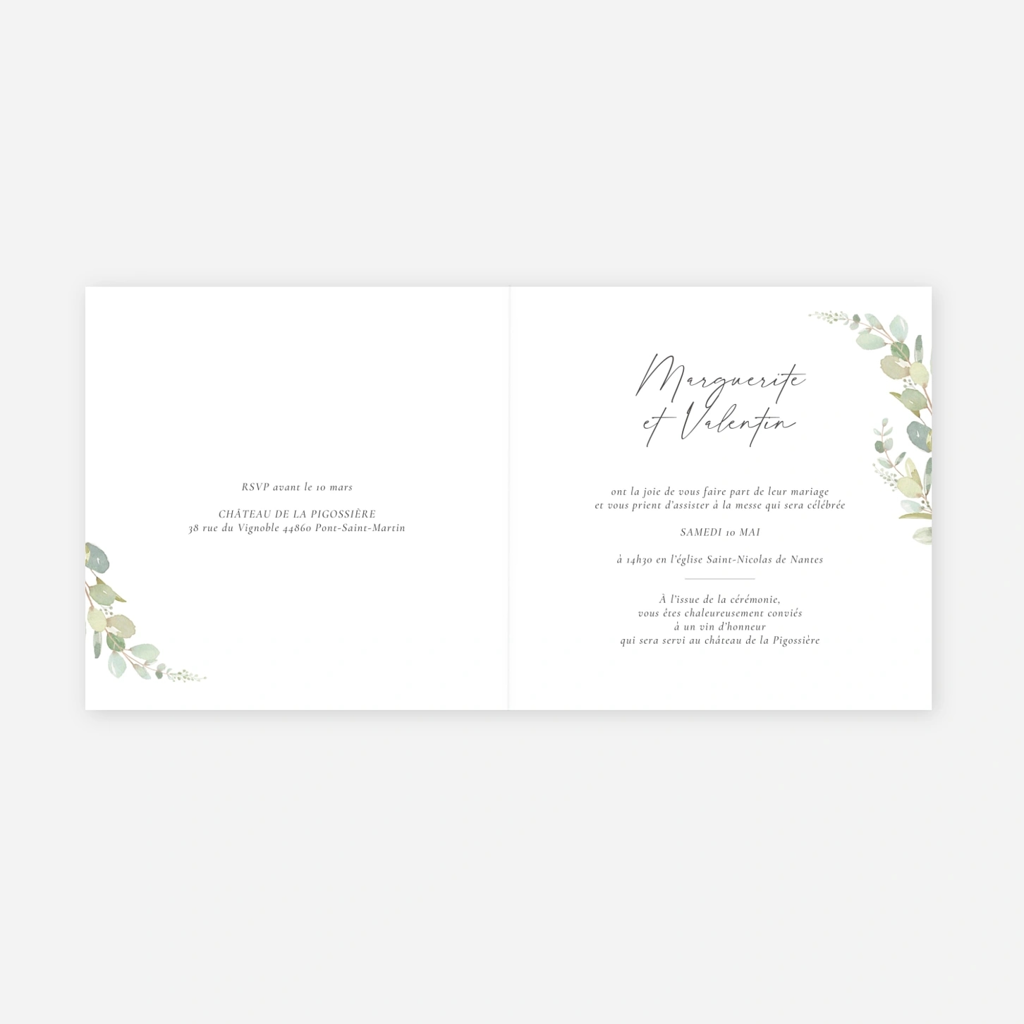 Faire-part mariage Brins d'eucalyptus en couronne