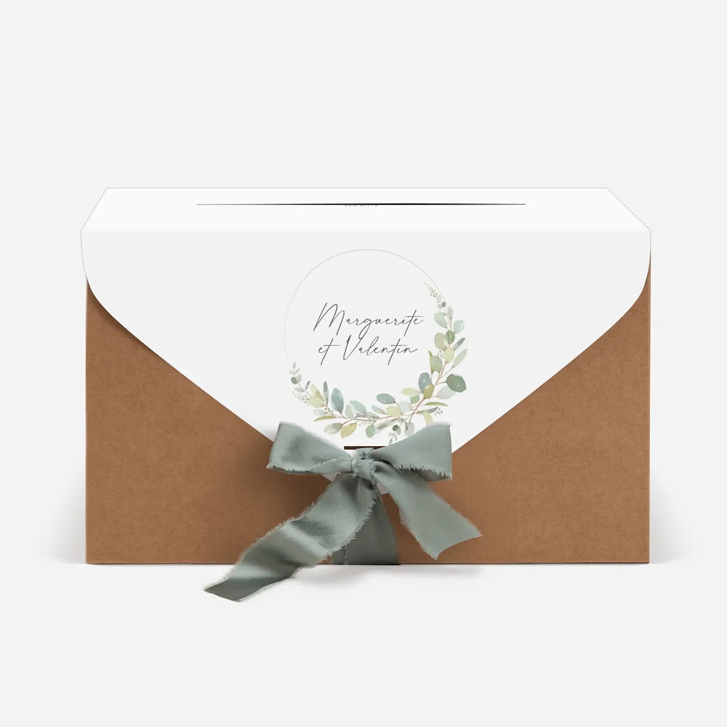 Urne Mariage Brins d'eucalyptus en couronne