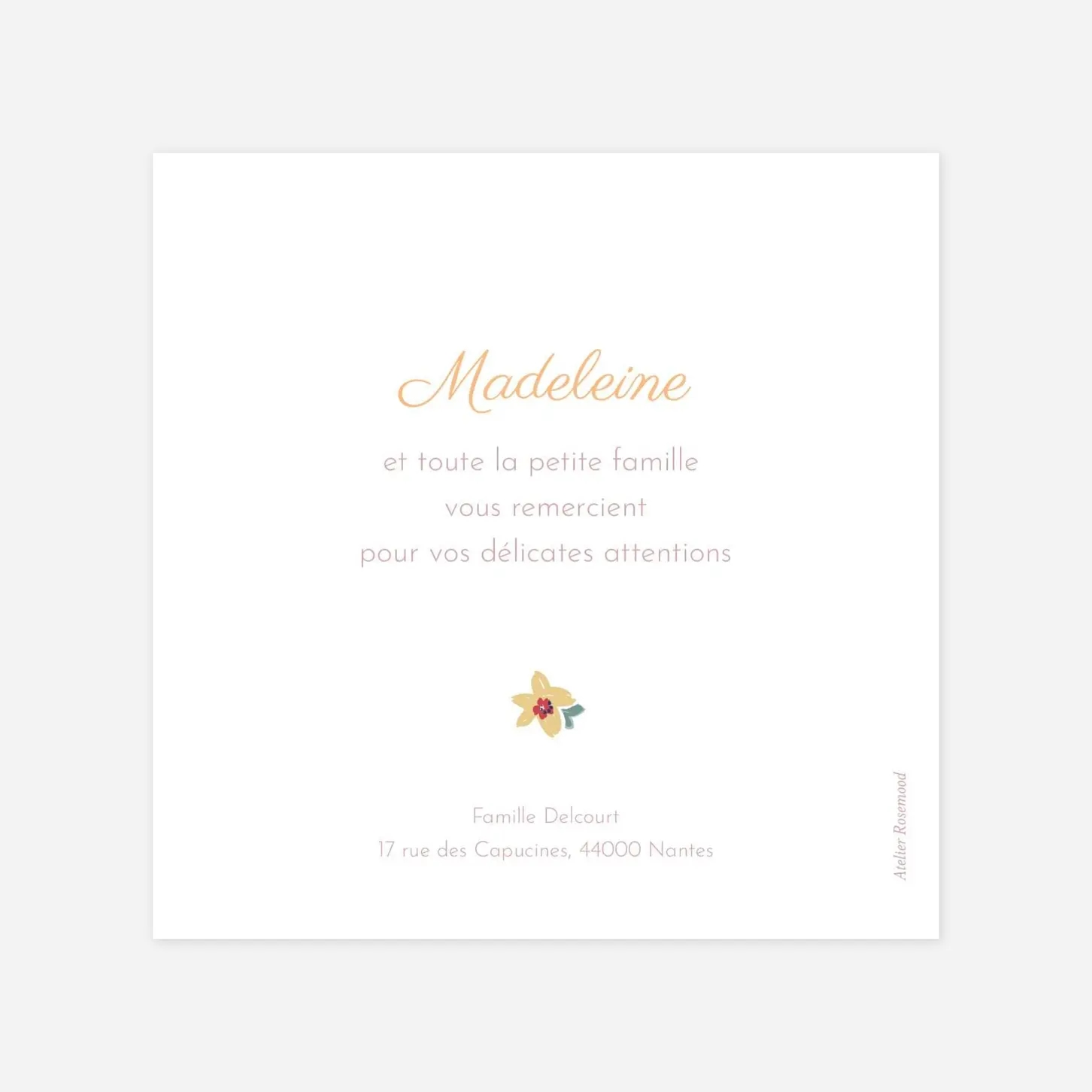 Carte remerciement naissance Bloom