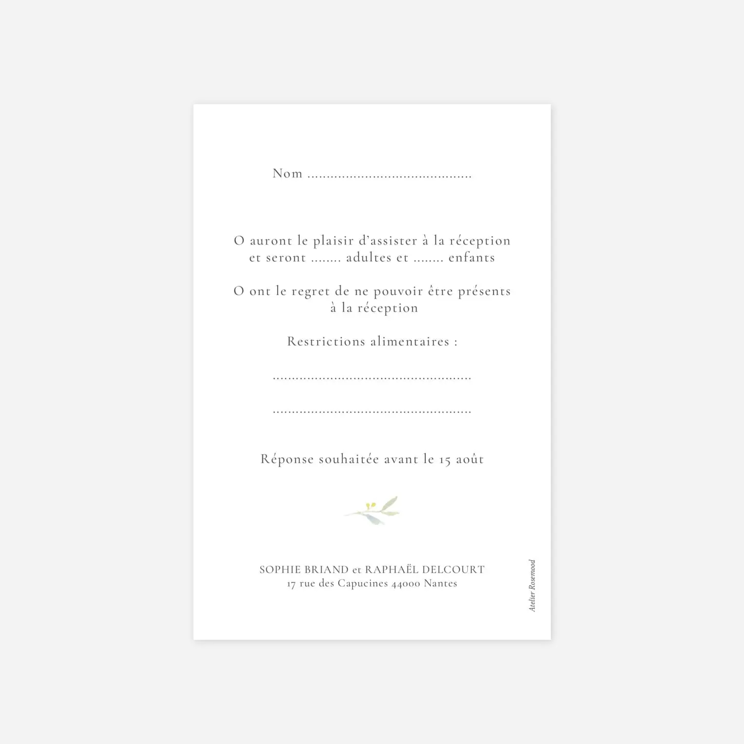 Carton réponse Bouquet champêtre