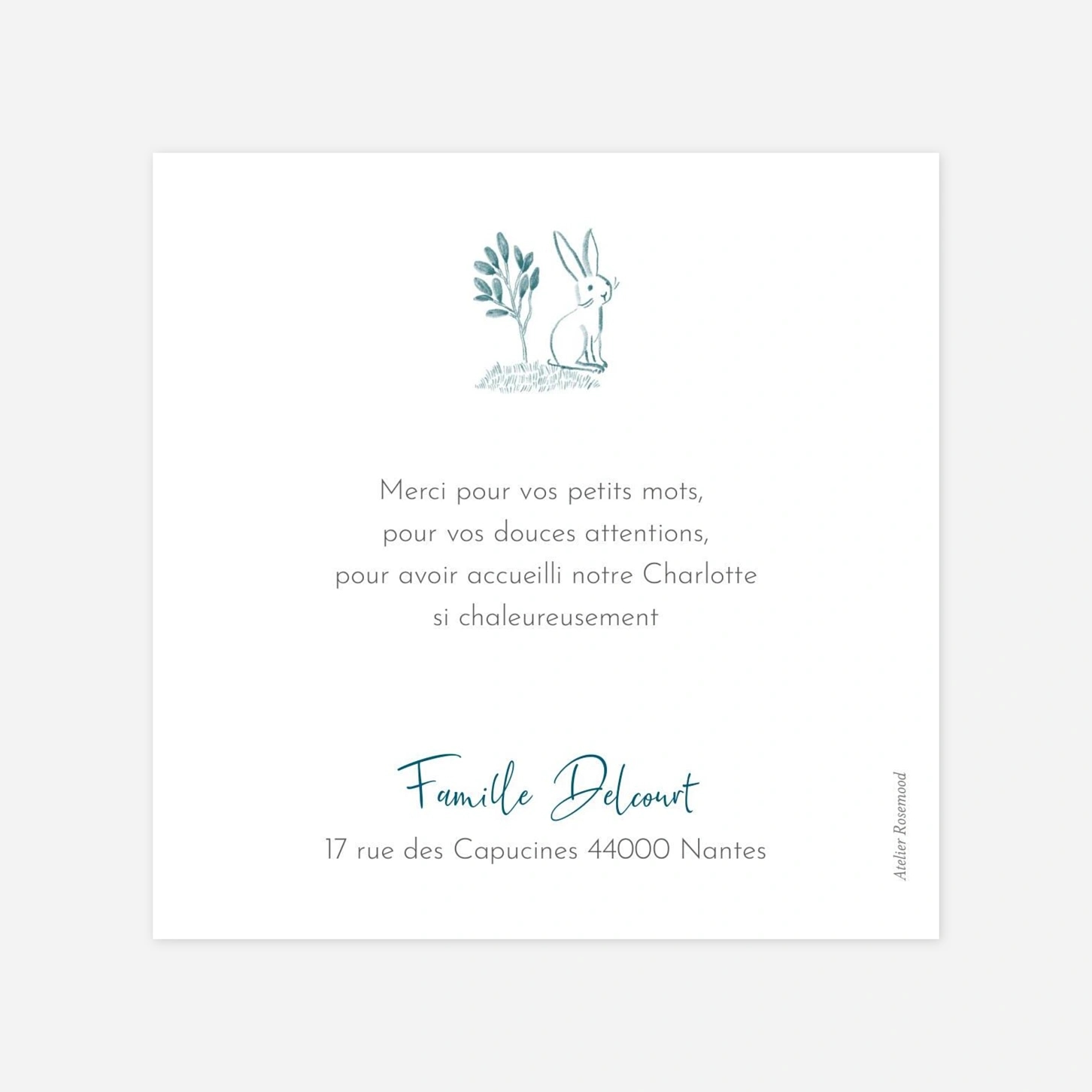 Carte remerciement naissance Bois Joli