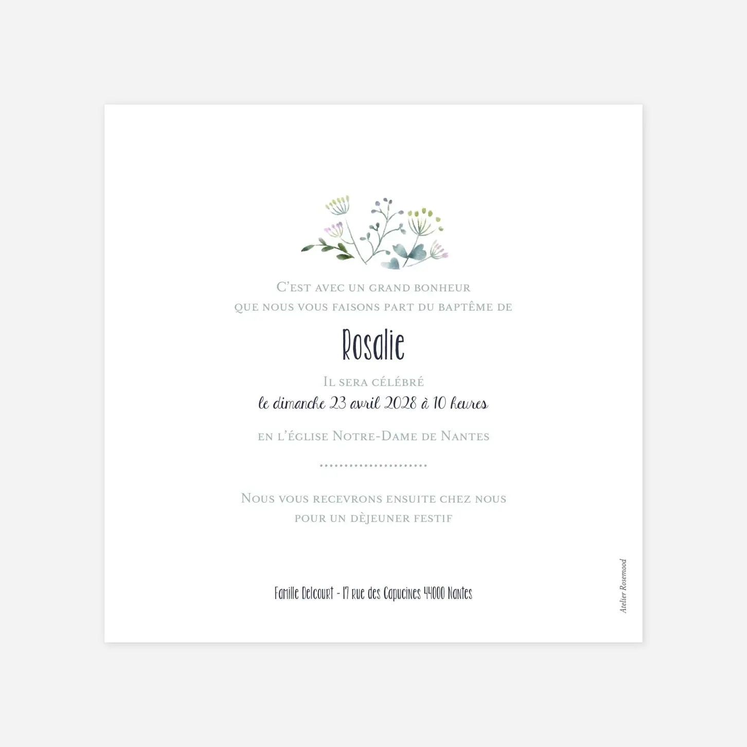 Faire-part baptême Bouquet sauvage