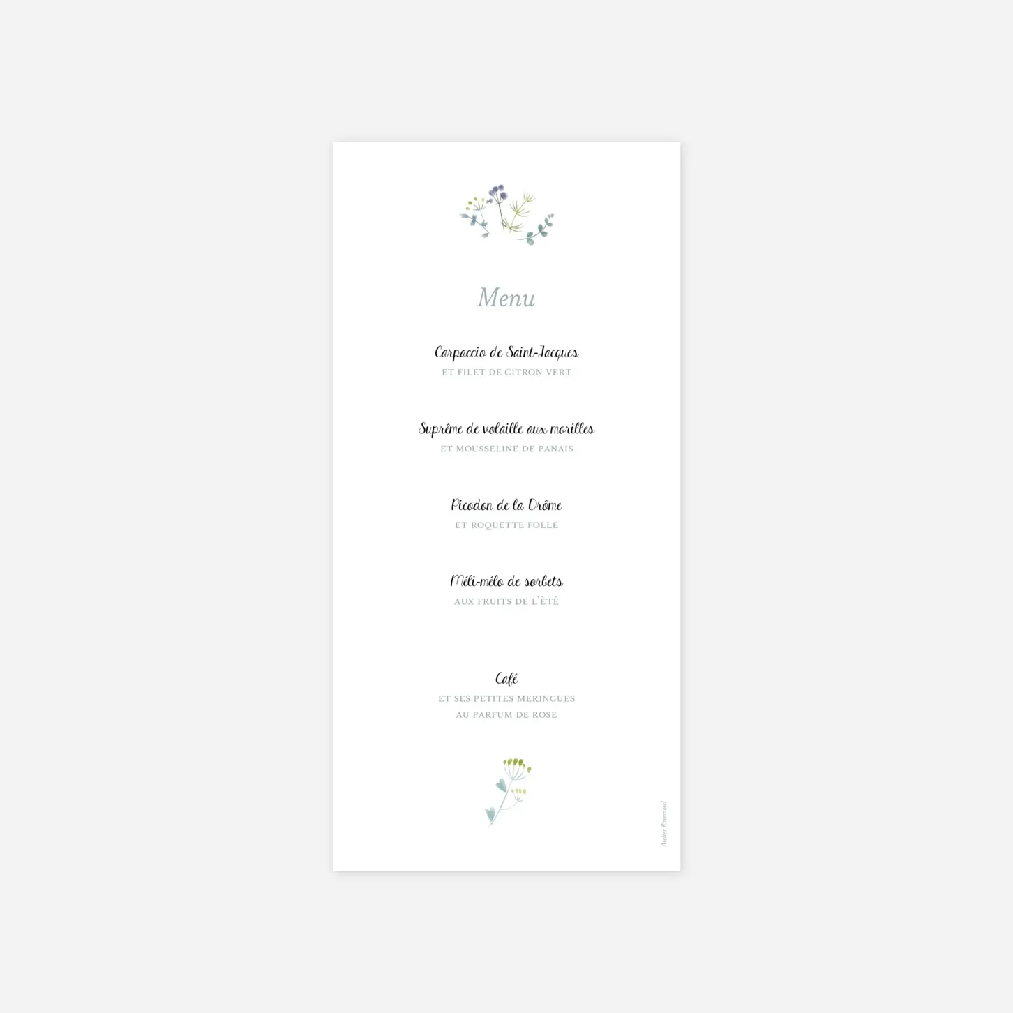 Menu mariage Bouquet sauvage