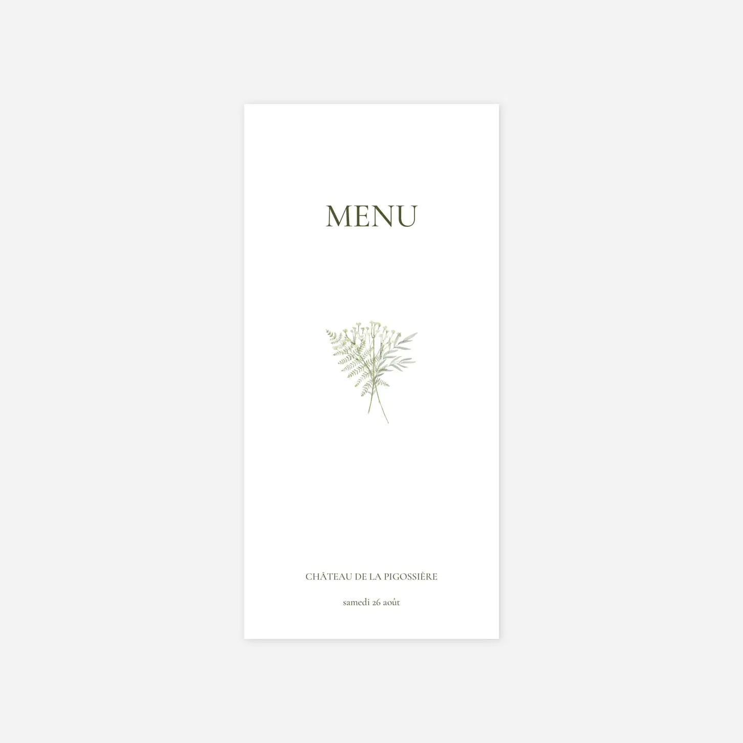 Menu mariage Botanique