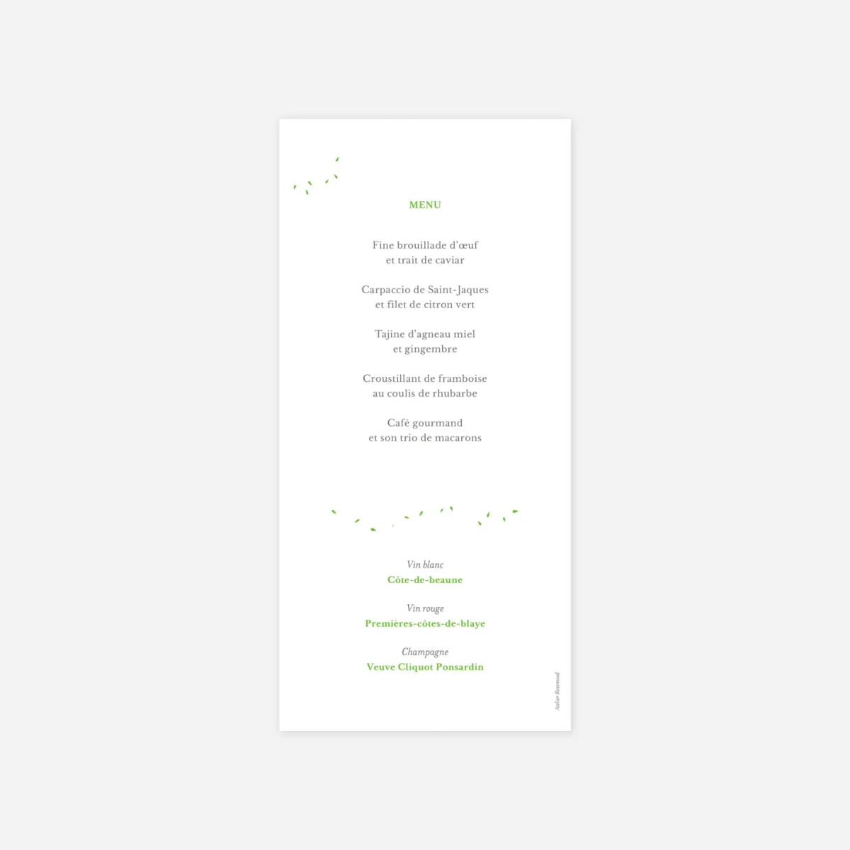 Menu mariage Bouquet