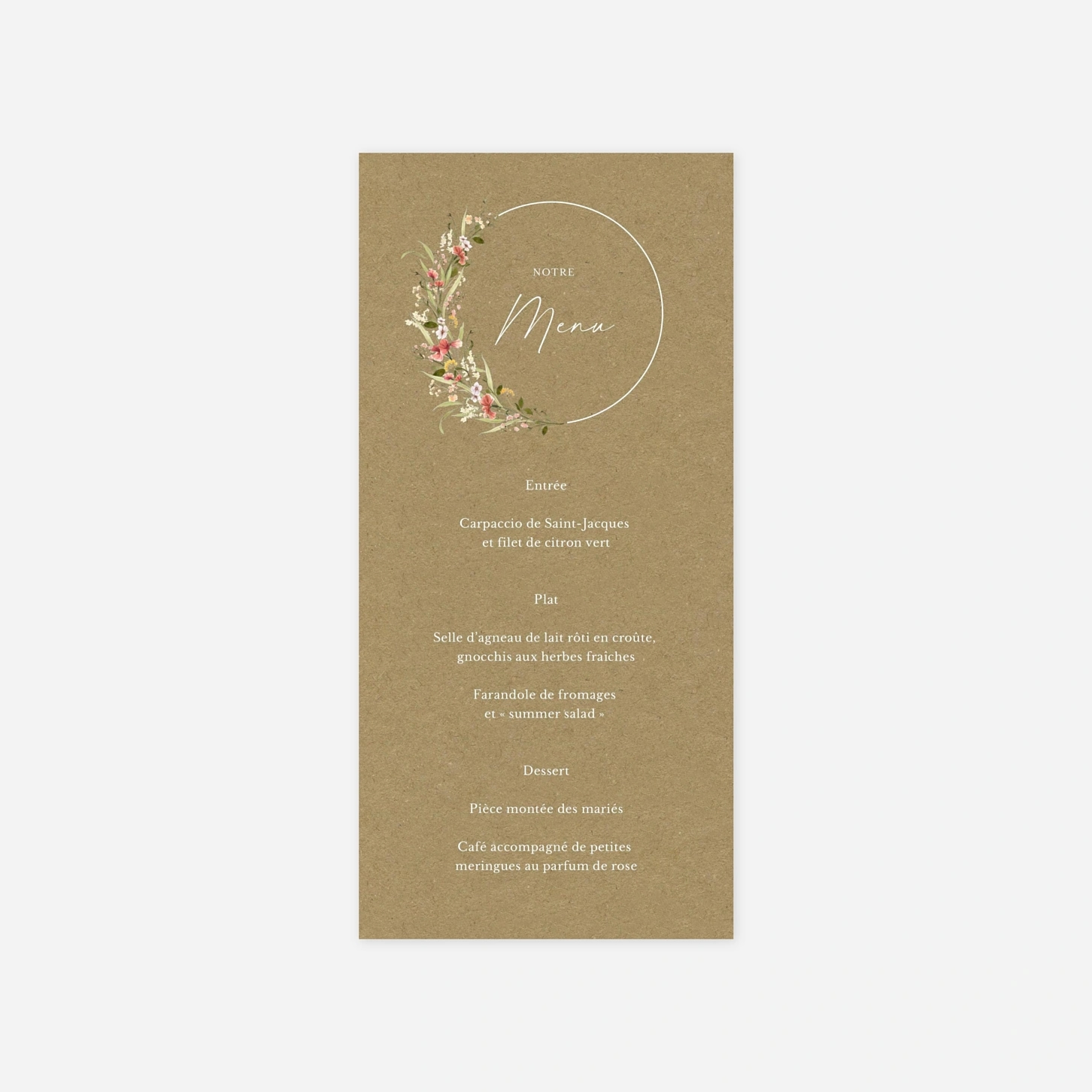 Menu mariage Bouquet printanier