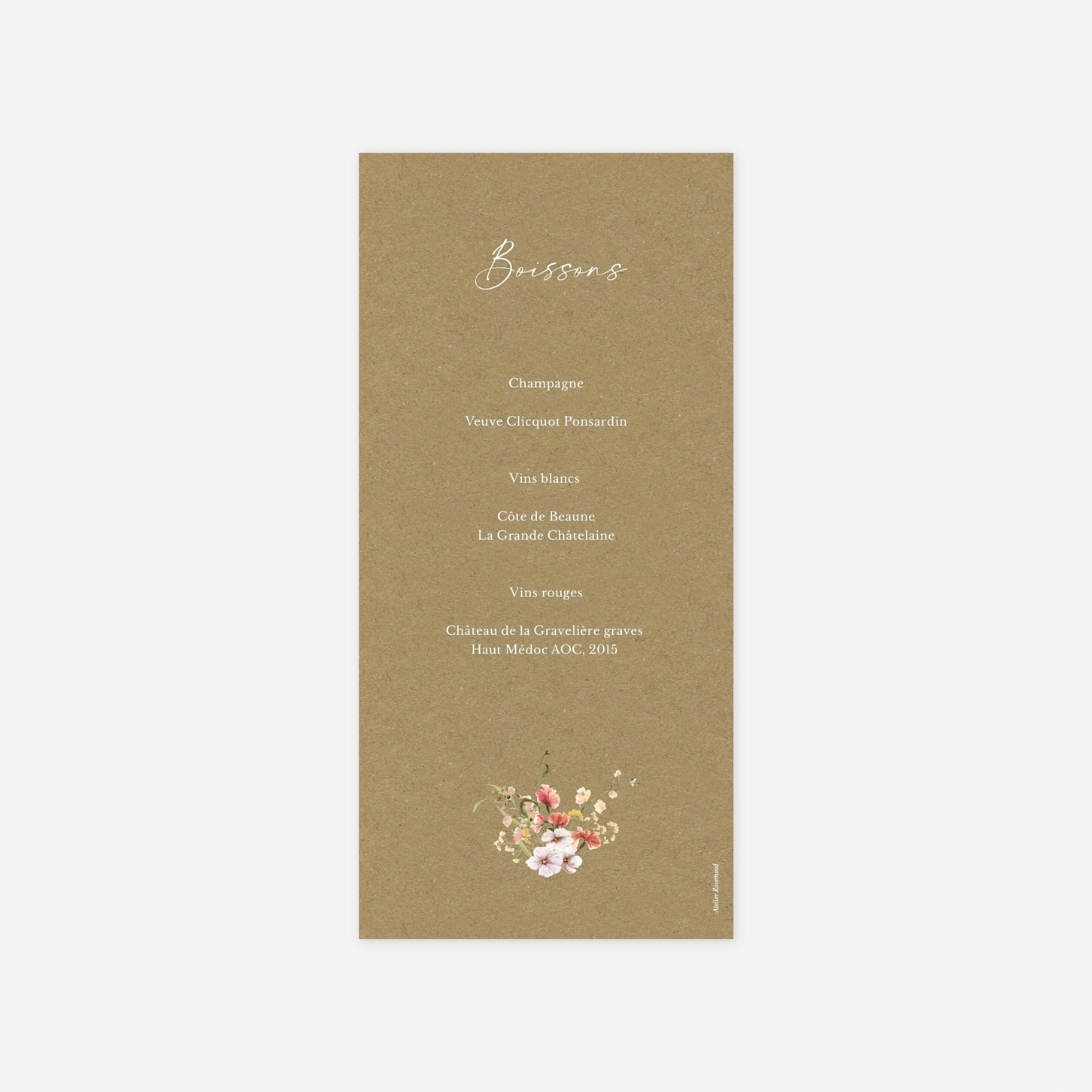 Menu mariage Bouquet printanier