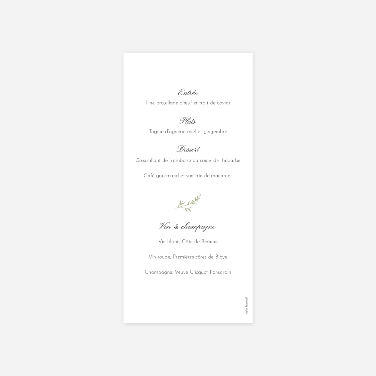 Menu mariage Brins d'été