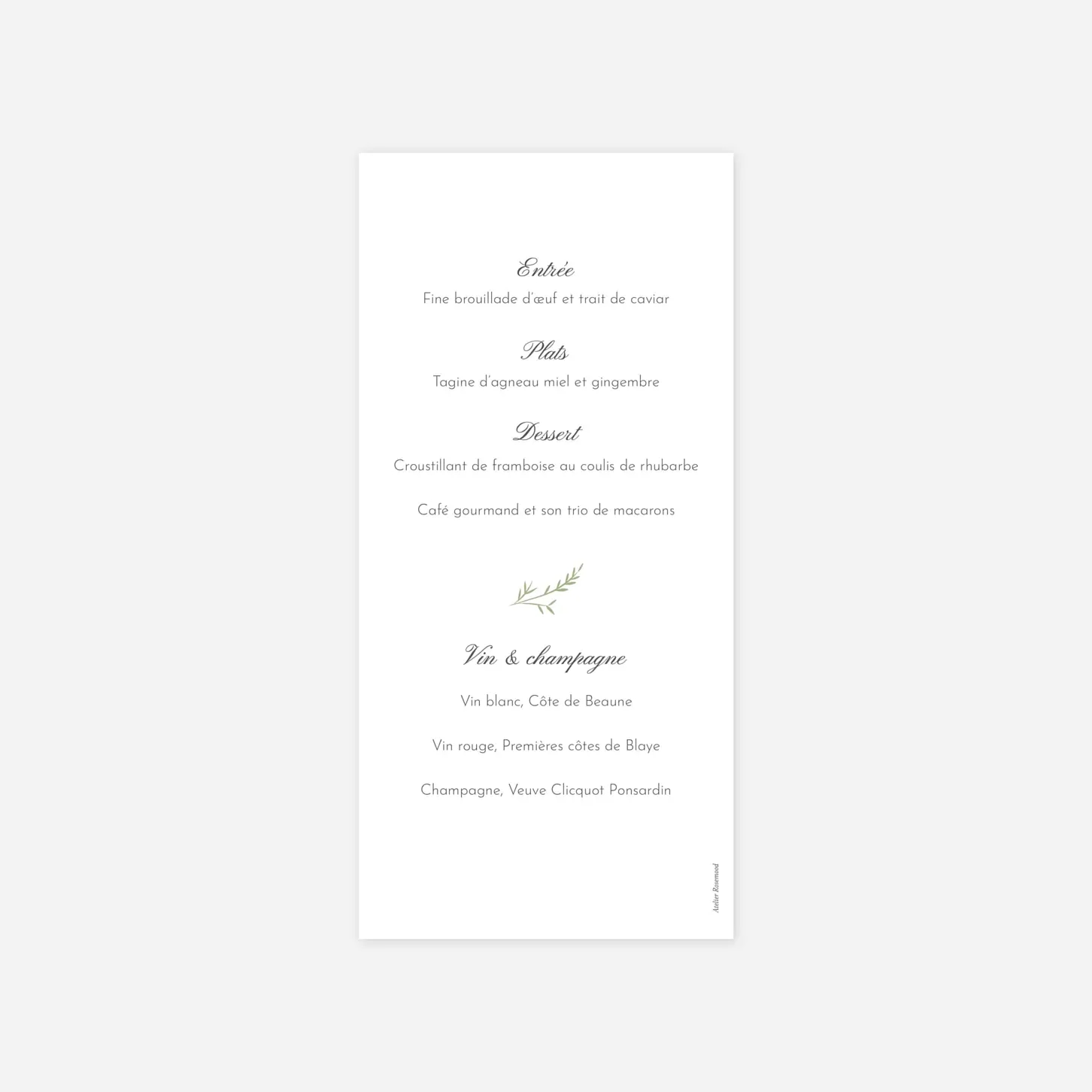 Menu mariage Brins d'été
