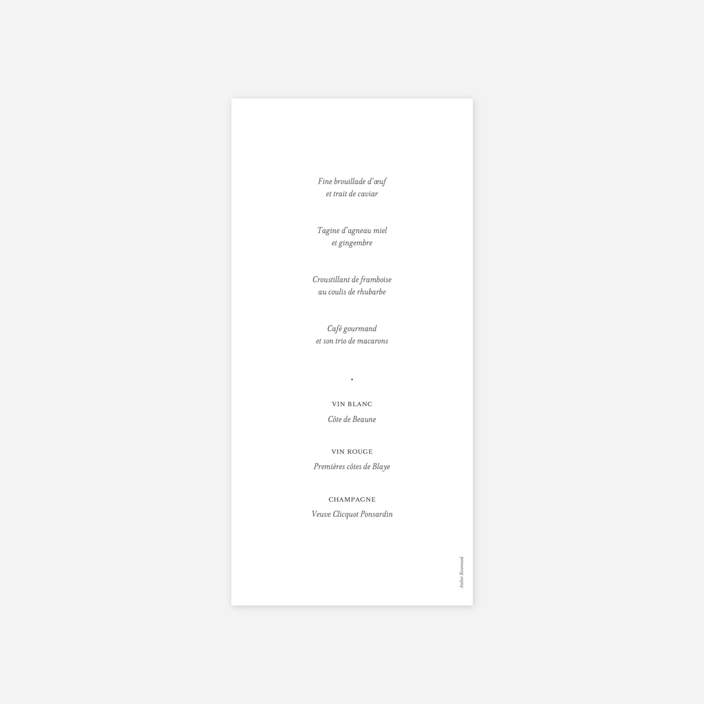 Menu mariage Bucolique