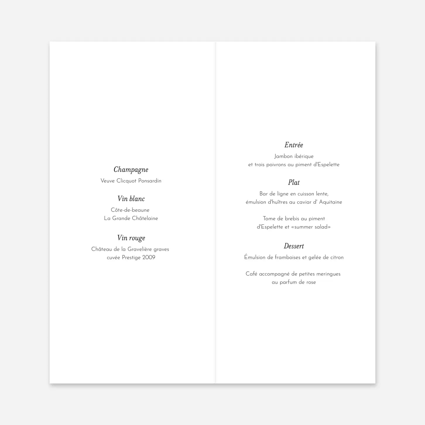 Menu mariage Cadre fleuri