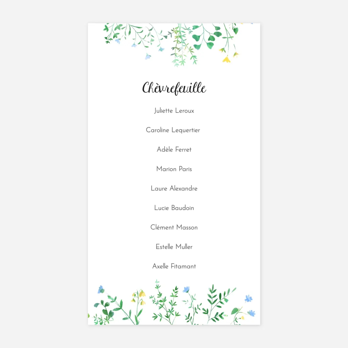 Nom de table mariage Cadre fleuri