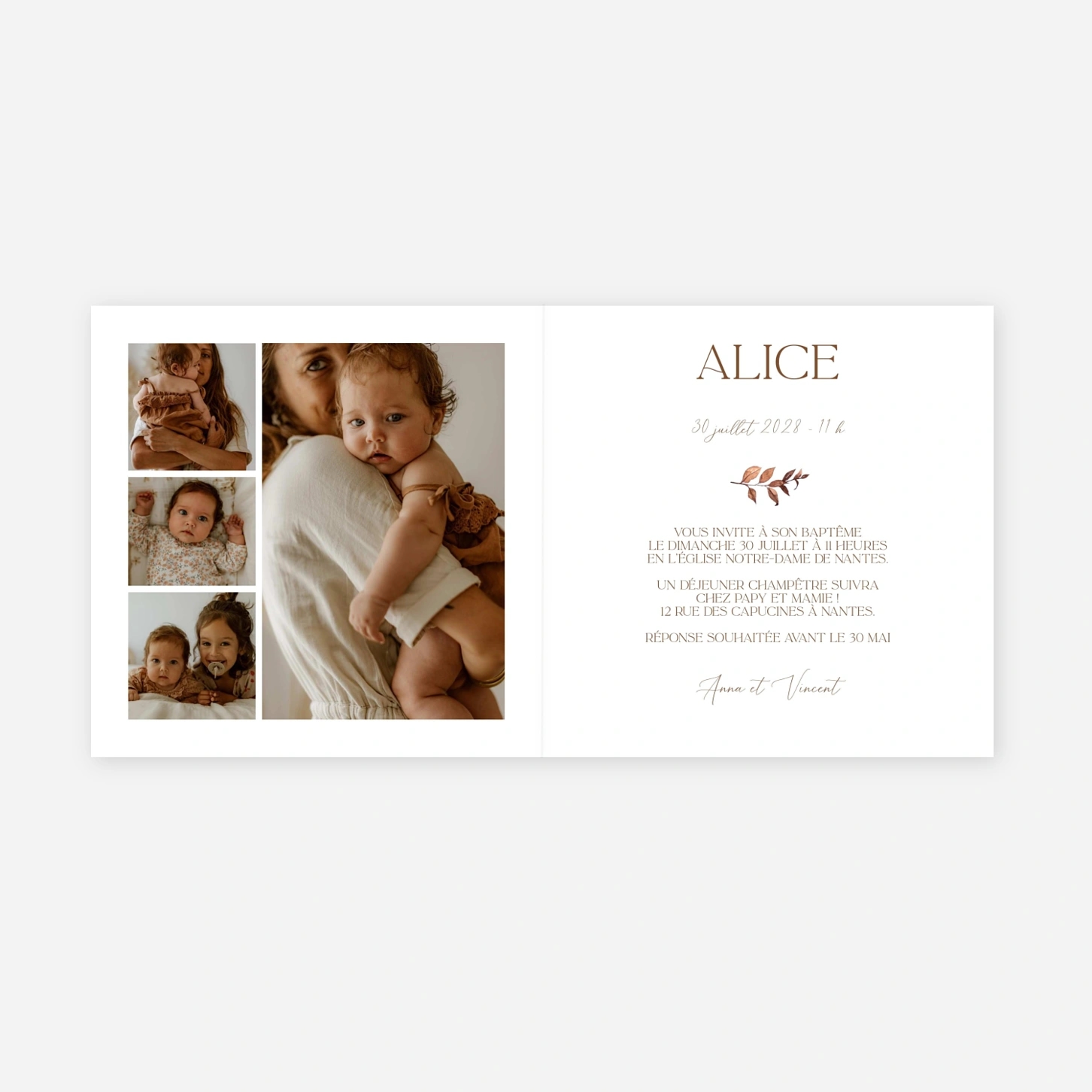 Faire-part baptême Fleurs séchées