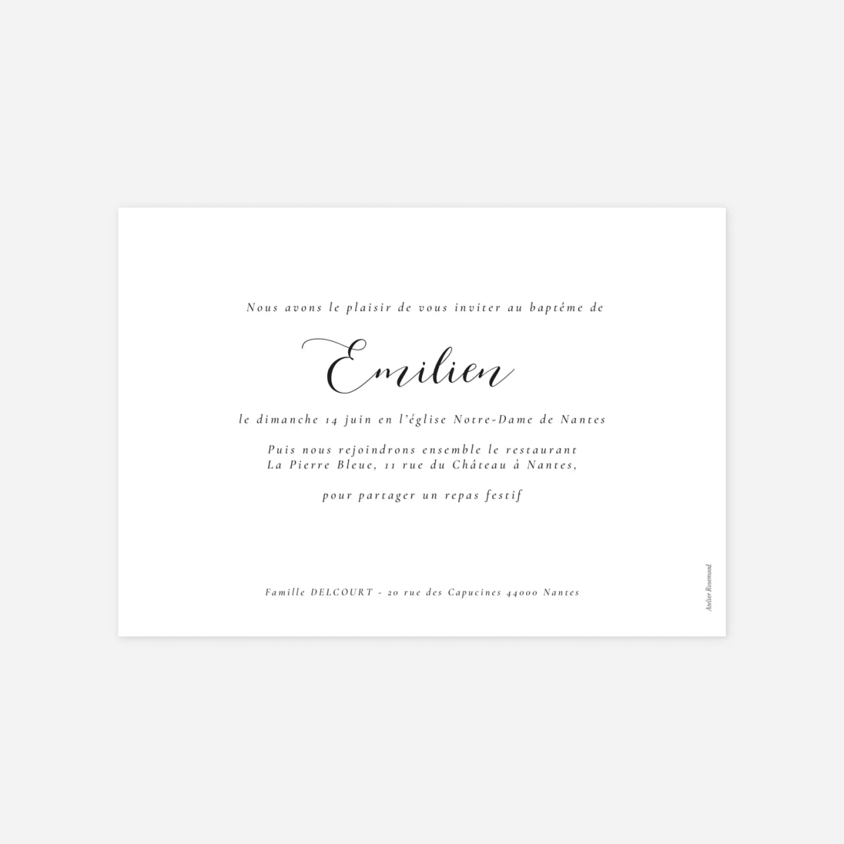 Faire-part baptême Calligraphie