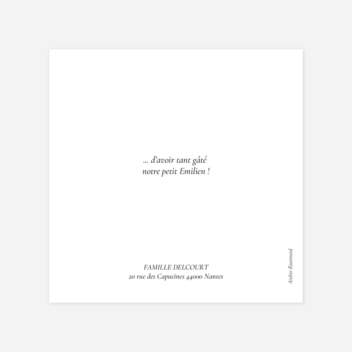Carte remerciement naissance Calligraphie