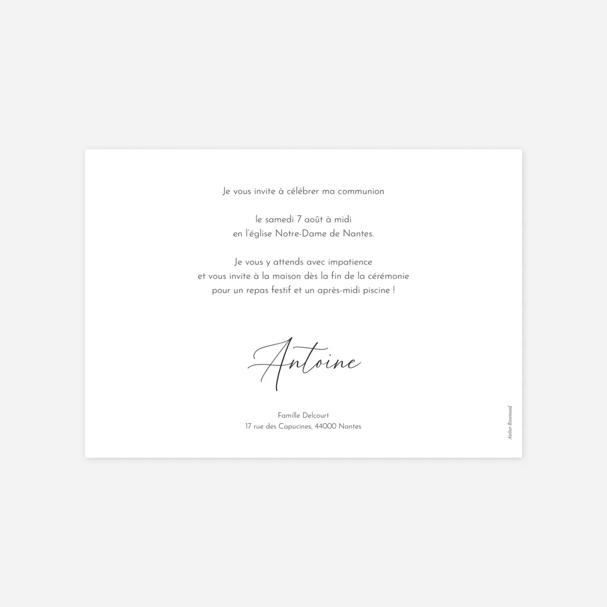 Invitation communion Calligraphie pictos