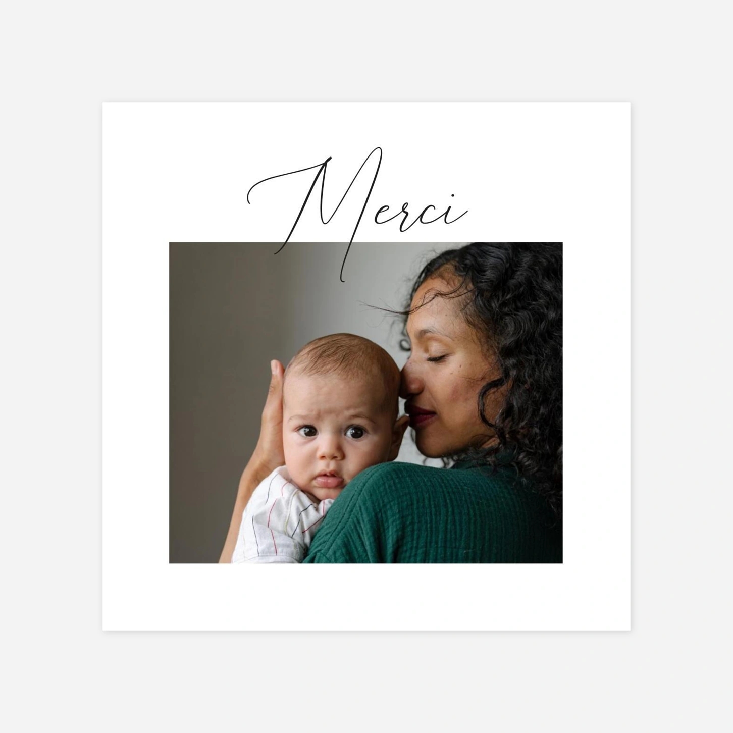 Carte remerciement naissance Calligraphie pictos