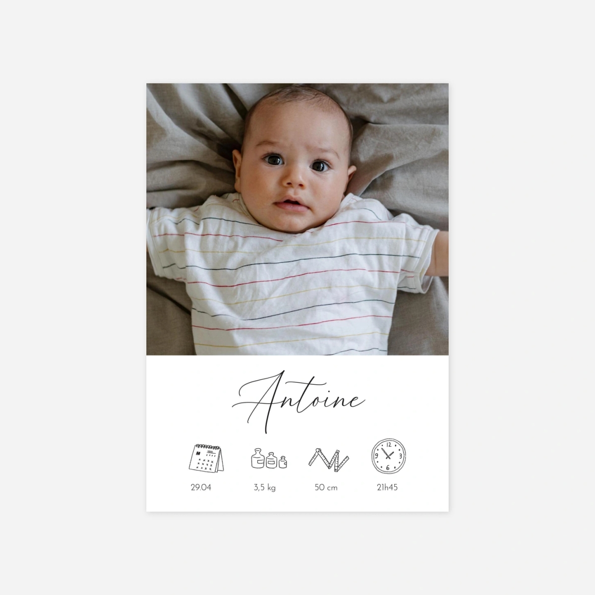 Faire-part naissance Calligraphie pictos