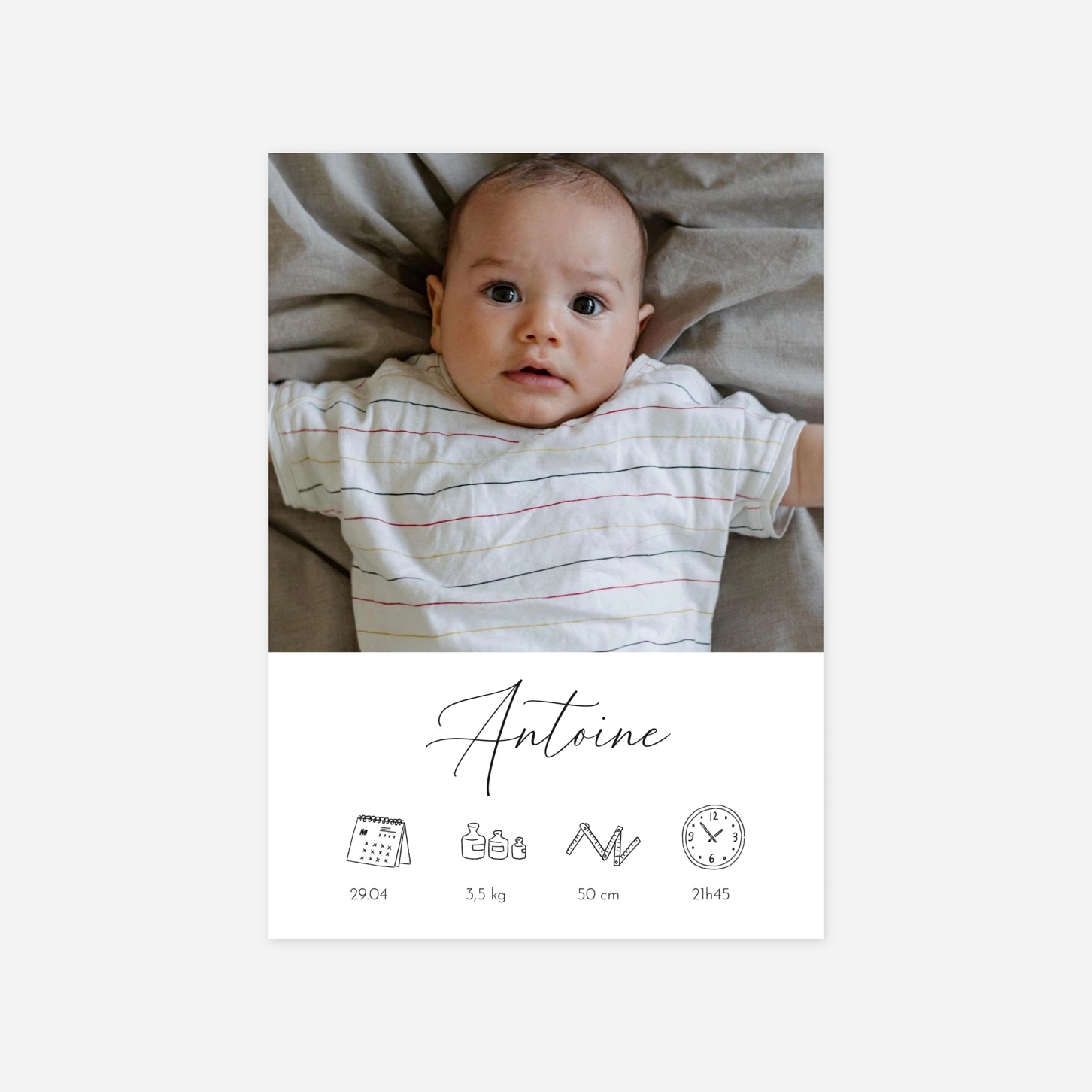 Faire-part naissance Calligraphie pictos