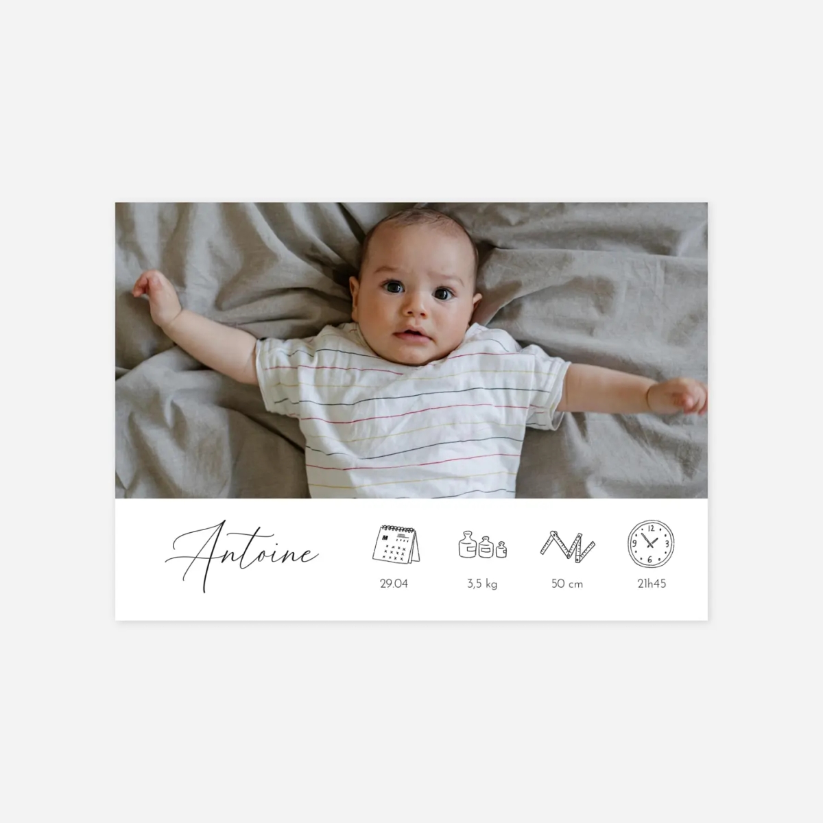 Faire-part naissance Calligraphie pictos