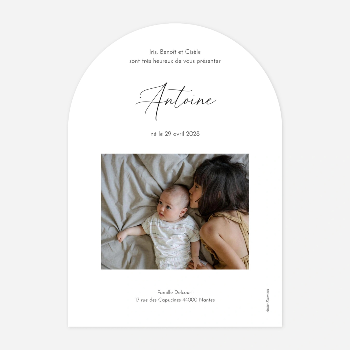 Faire-part naissance Calligraphie pictos