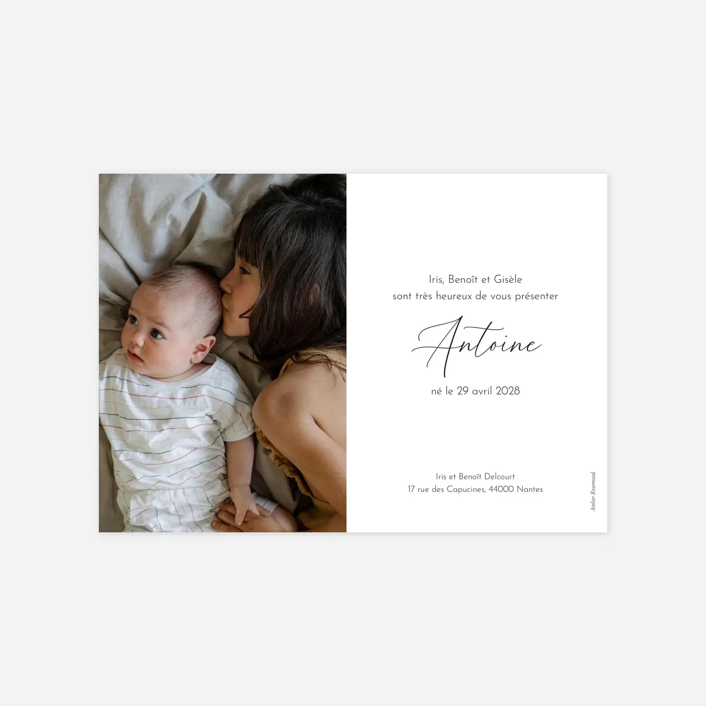 Faire-part naissance Calligraphie pictos