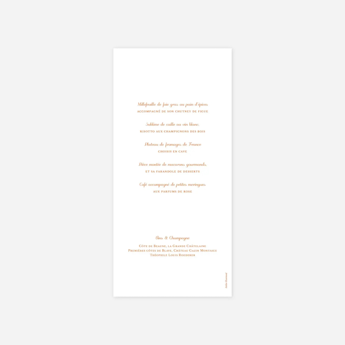 Menu mariage Carré chic