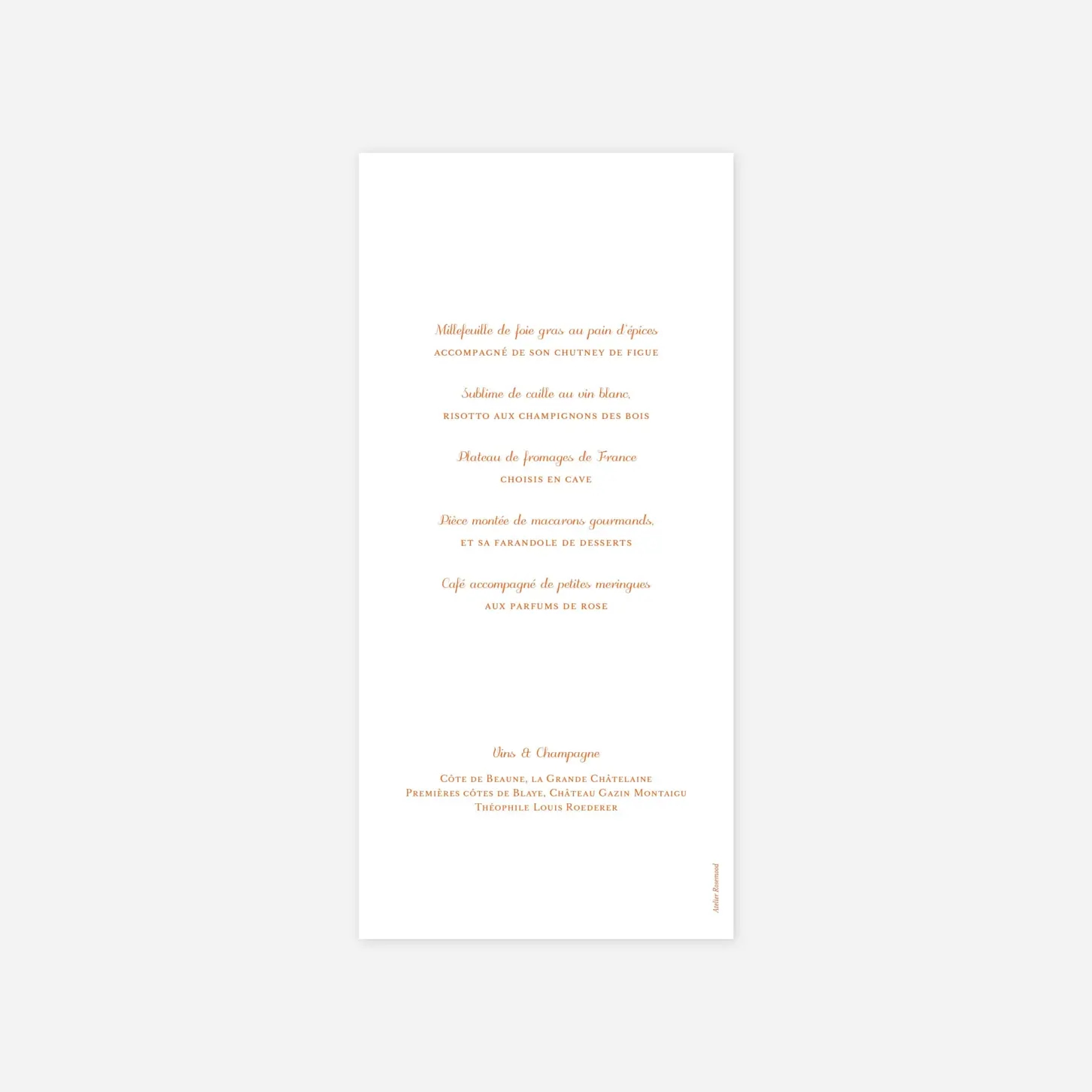 Menu mariage Carré chic