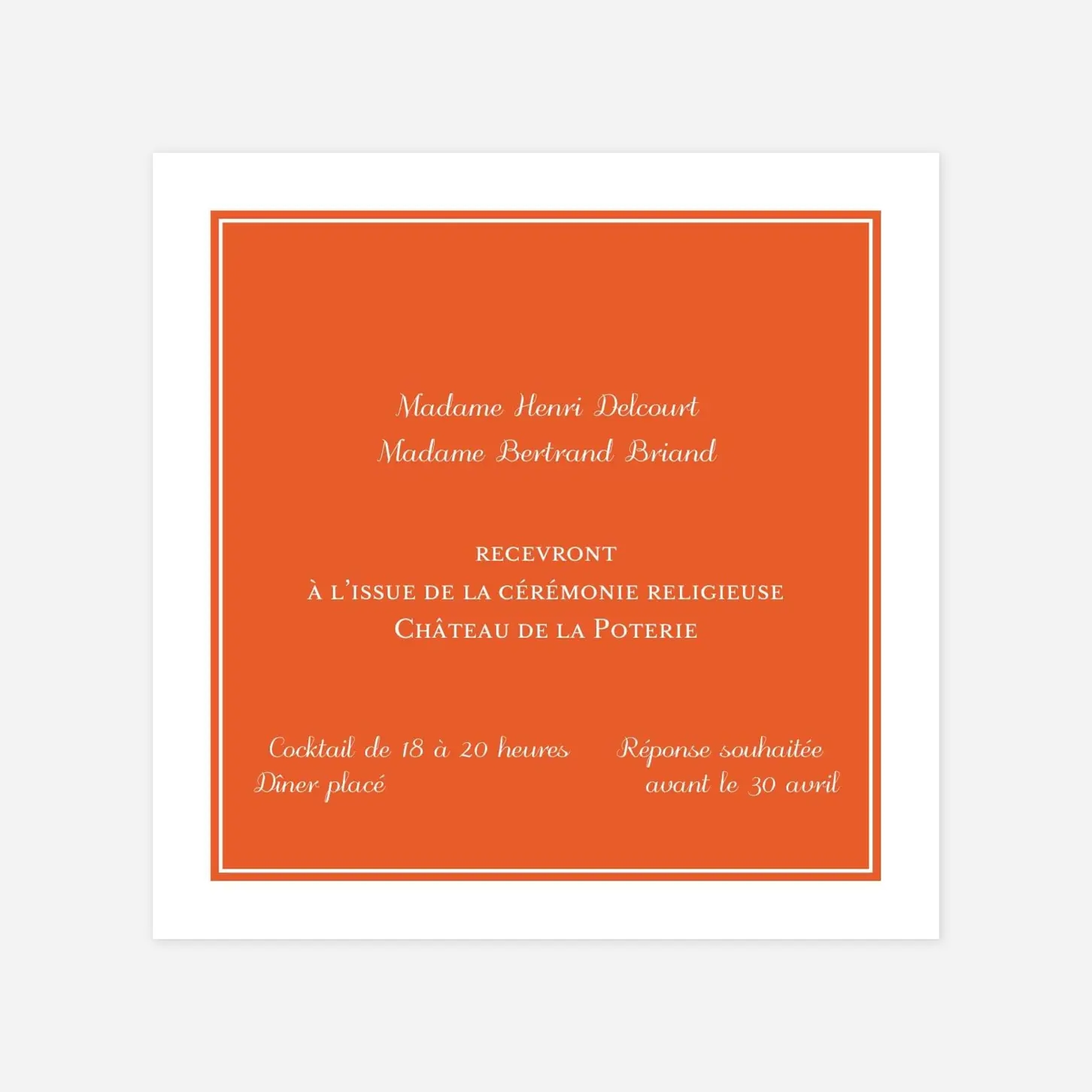 Carton d'invitation Carré chic