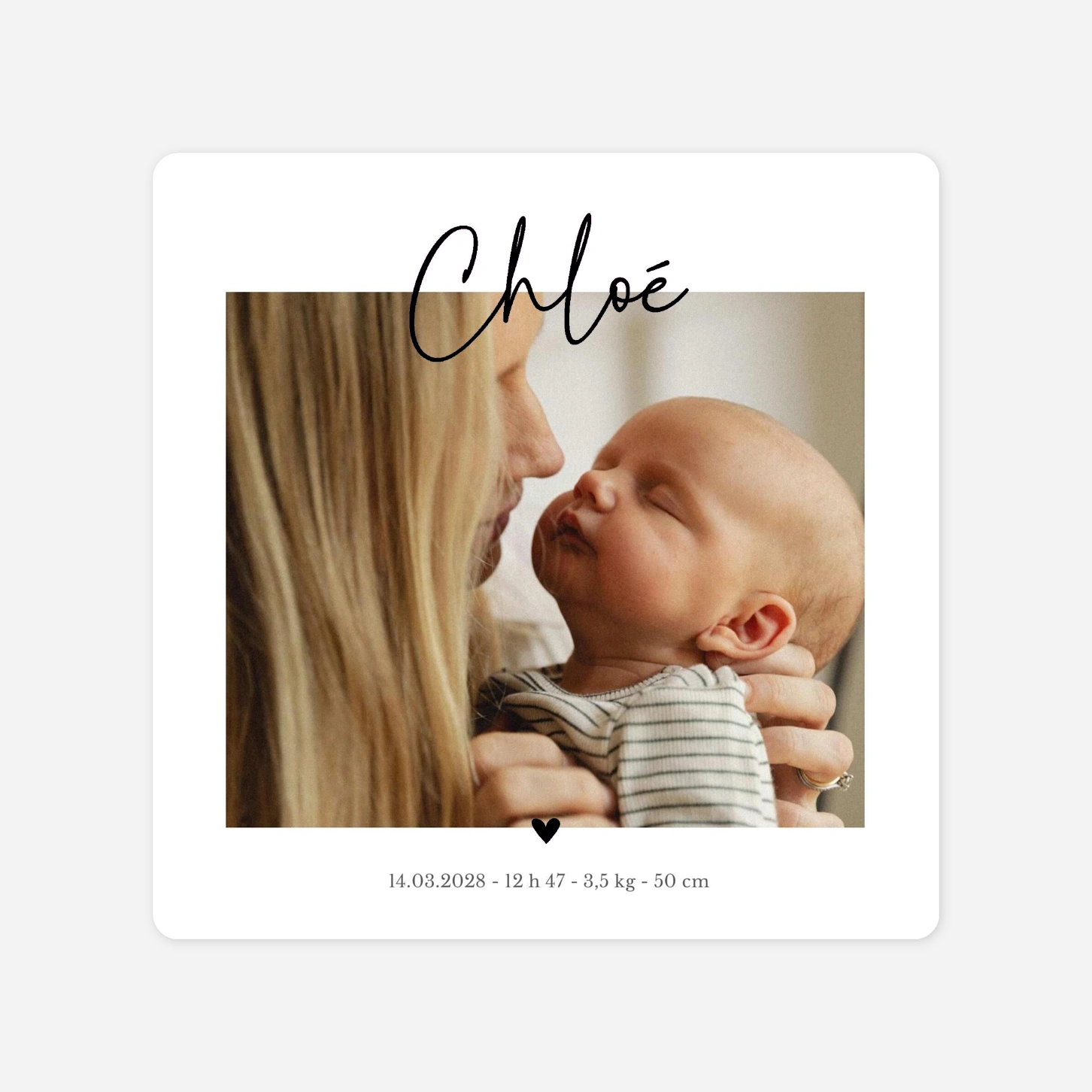 Faire-part naissance Coucou, petit cœur