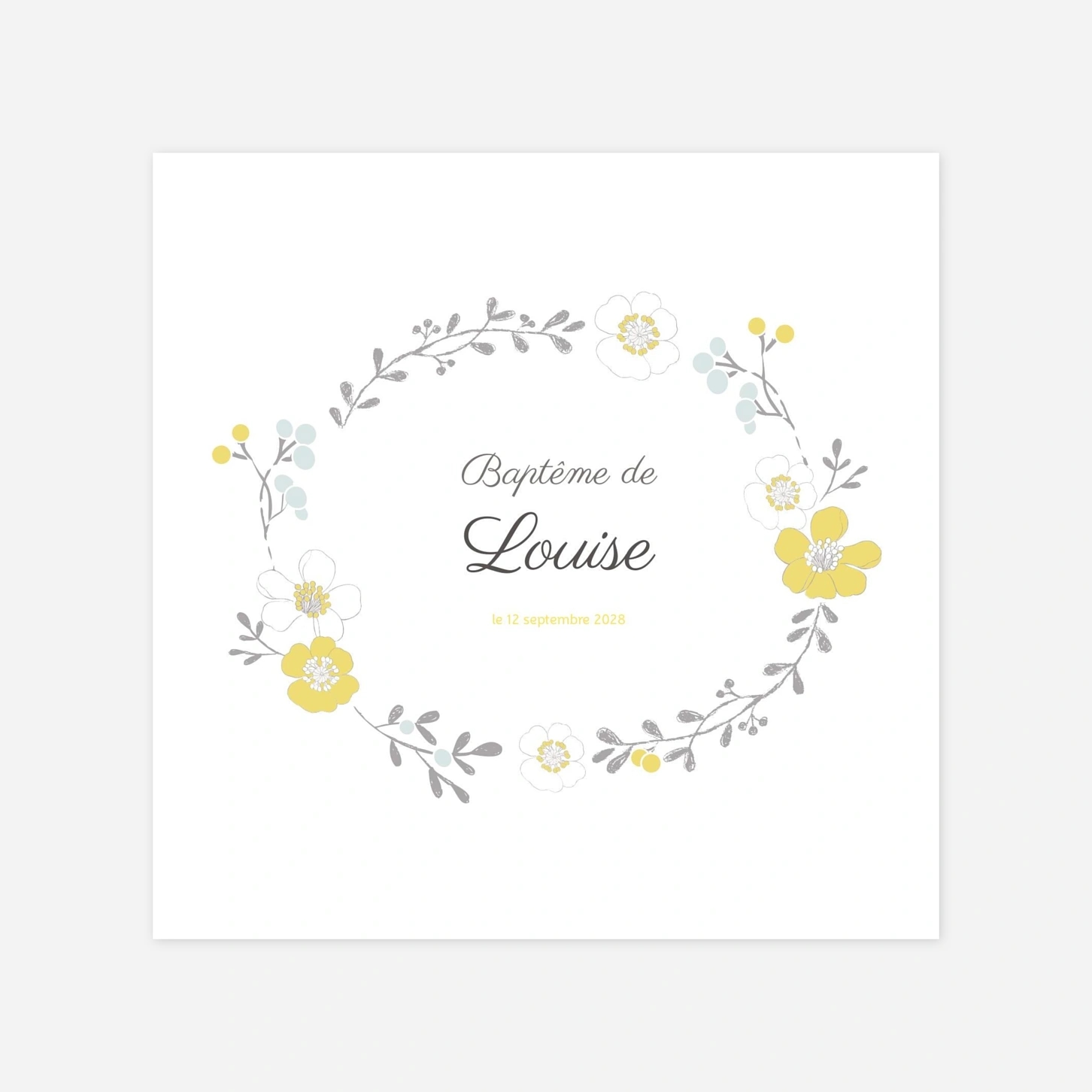 Faire-part baptême Couronne de fleurs
