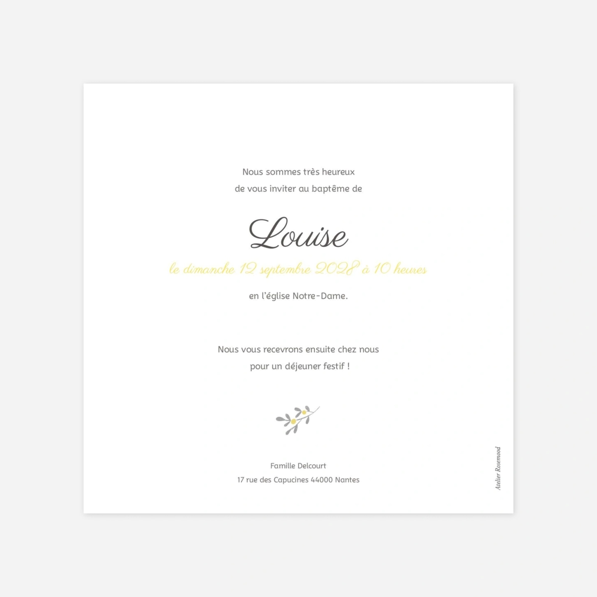 Faire-part baptême Couronne de fleurs