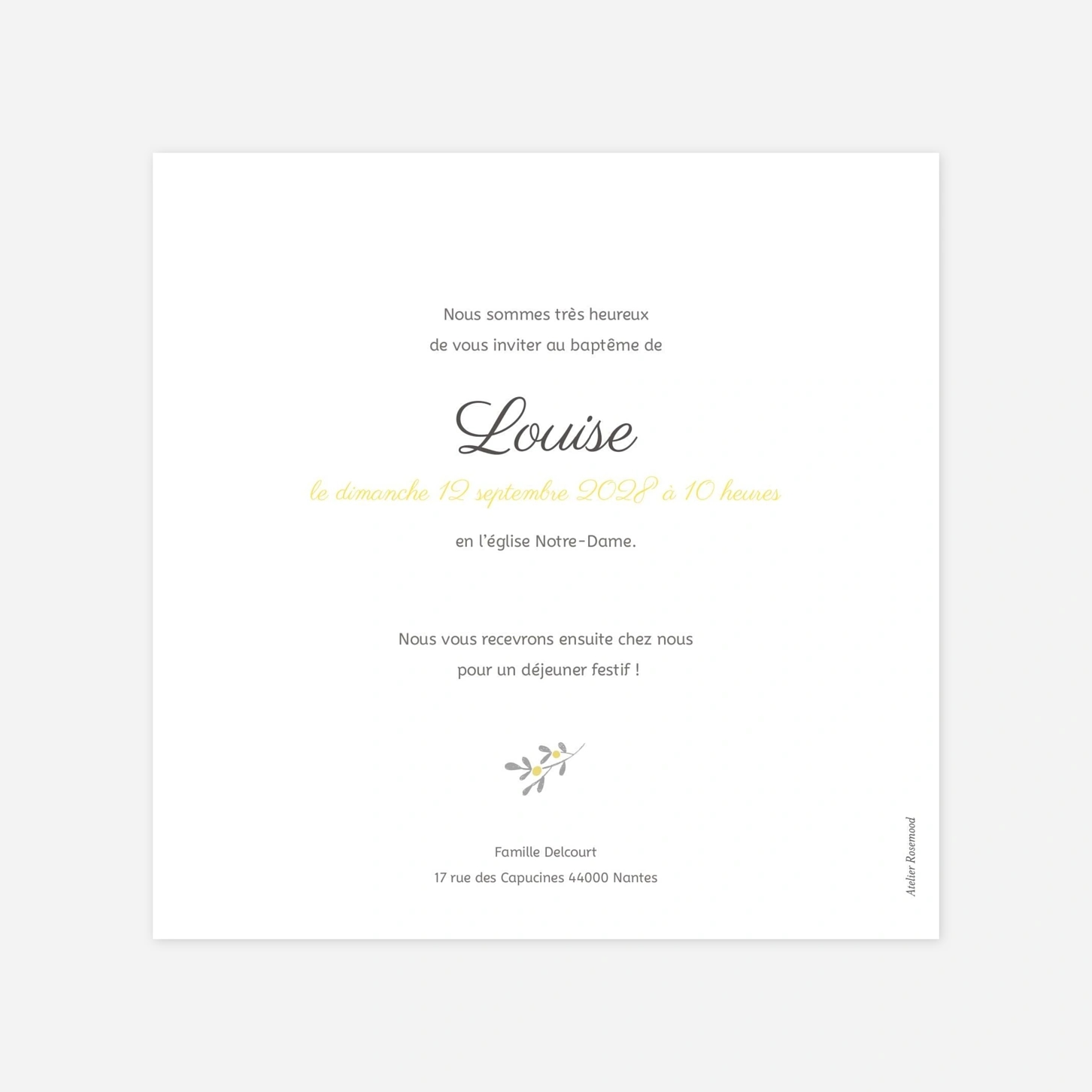 Faire-part baptême Couronne de fleurs