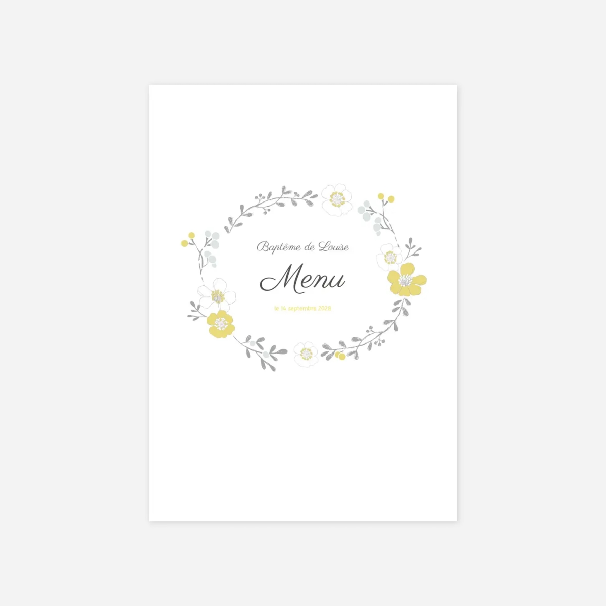 Menu baptême Couronne de fleurs
